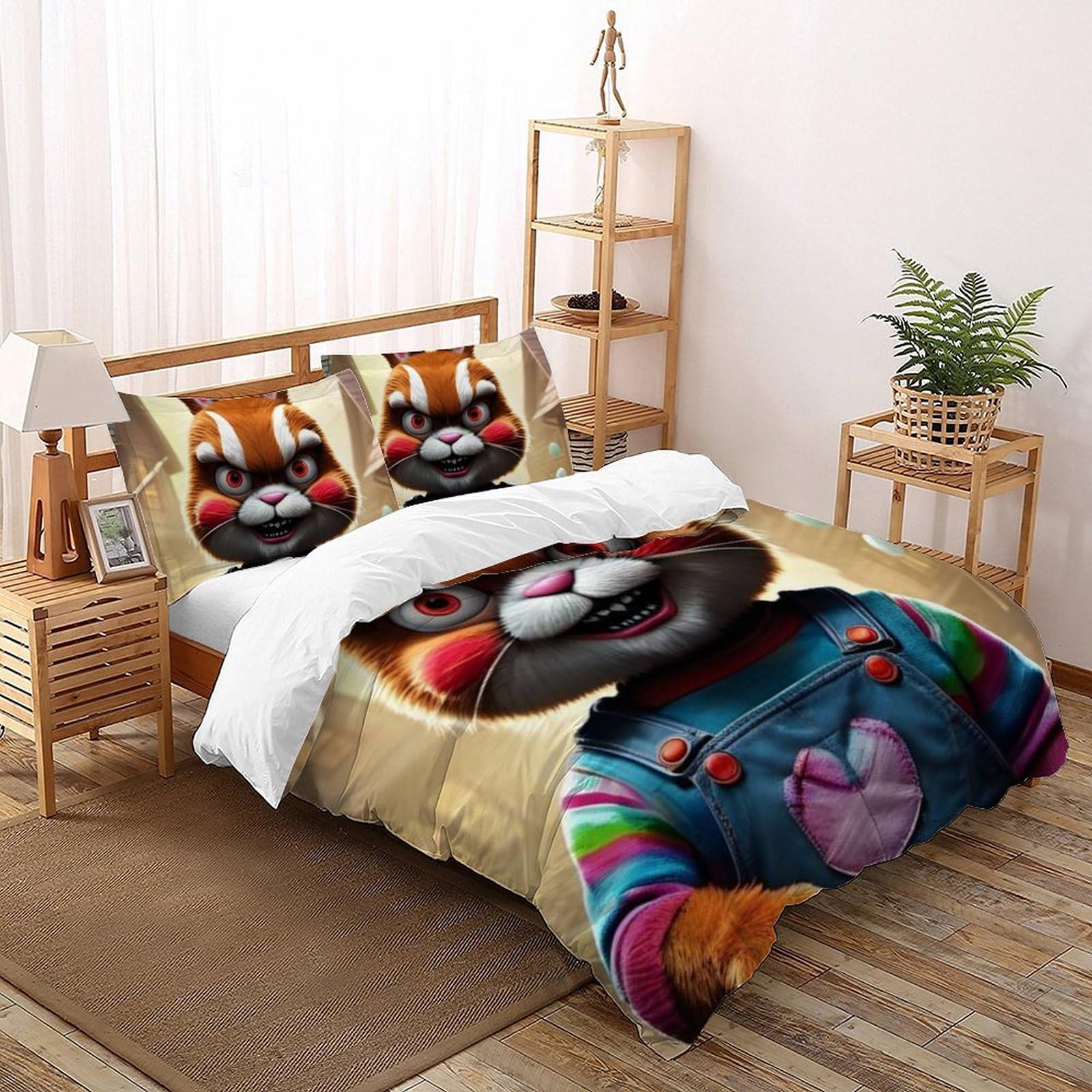 Housse de couette grand lit pour garçon lavable facilement motif lapin clown 3D