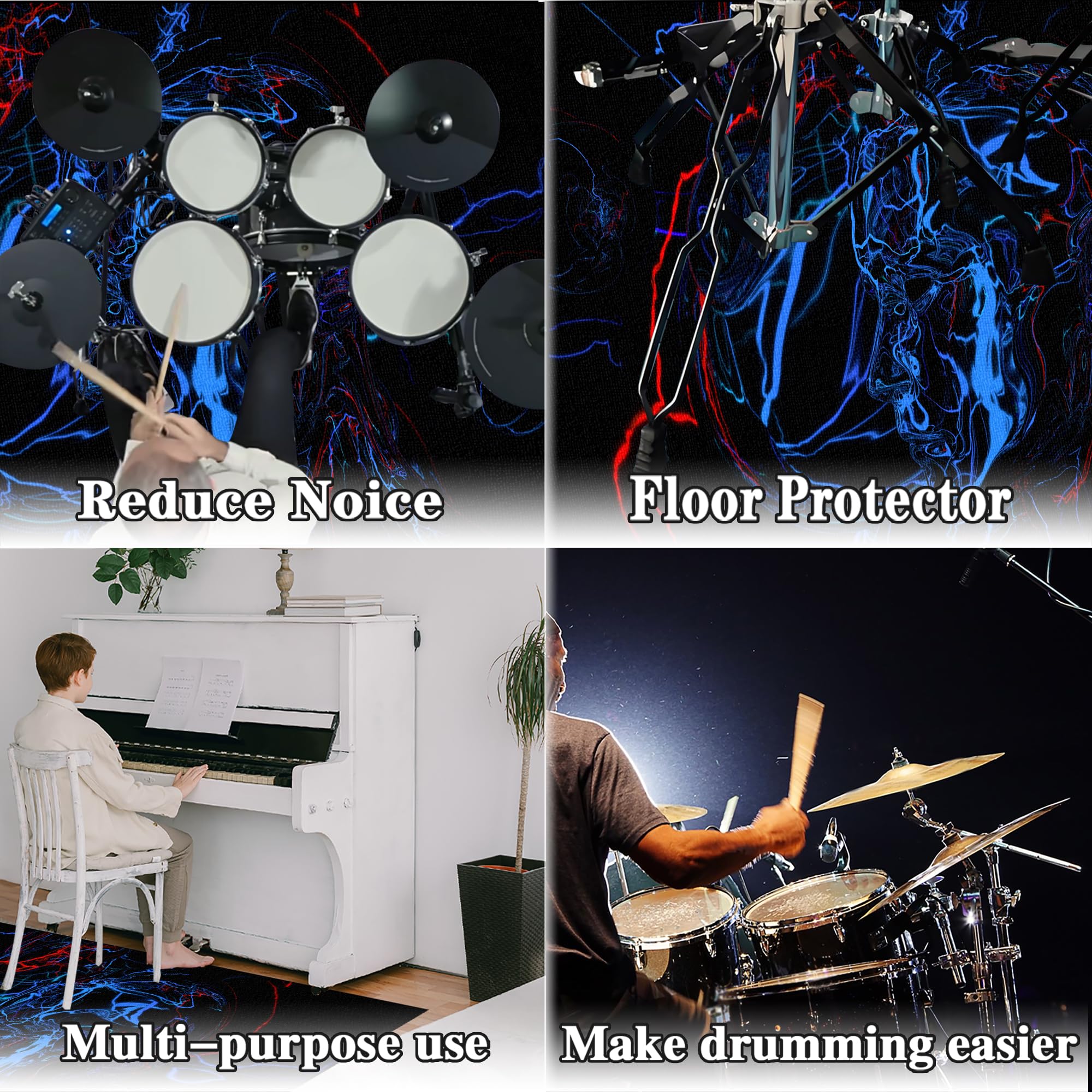 Tappeto per Batteria Acustica Tappeto a Tamburo Tappeto Drum Strumenti Musicali Coperta Antiscivolo Tappetini per Batterie Tappetino per Tamburo Insonorizzato Tappeti per Batteria 230 x 180 cm