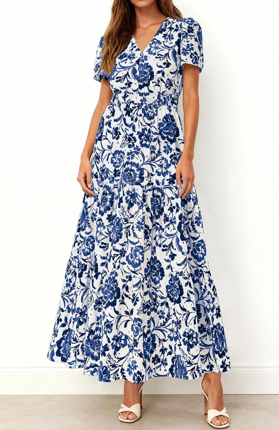 BTFBM Womens Summer Dresses 2026 V Neck Hollow Out Eyelet A Line Flowy Boho Beach Vacation Wedding Guest Maxi Dress - Image 2