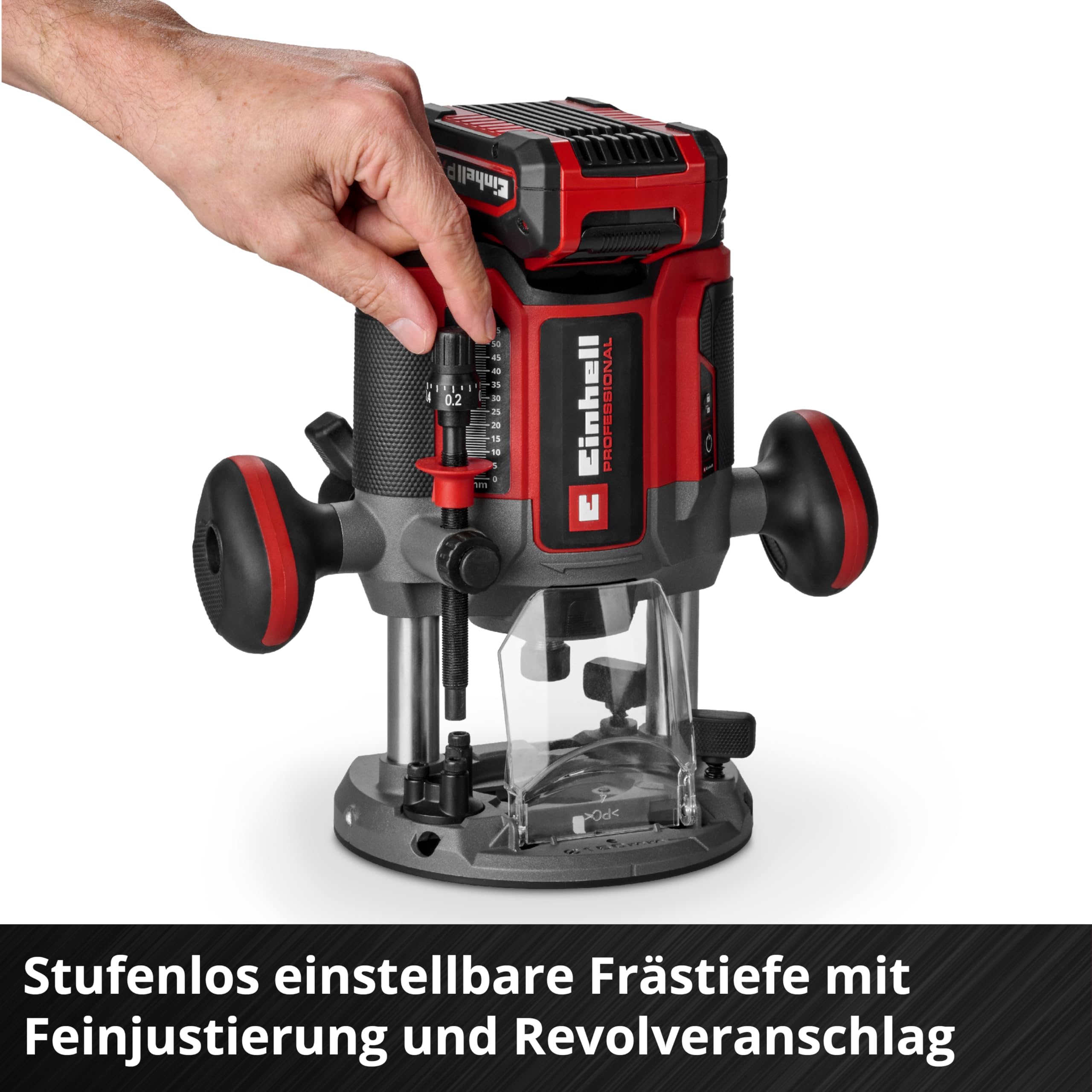 Einhell Professional Akku-Oberfräse TP-RO 18/55 Li BL - Solo Power X-Change (18 V, Hubhöhe 55 mm, Brushless, inkl. Parallelanschlag, Werkzeug, ohne Akku & Ladegerät)