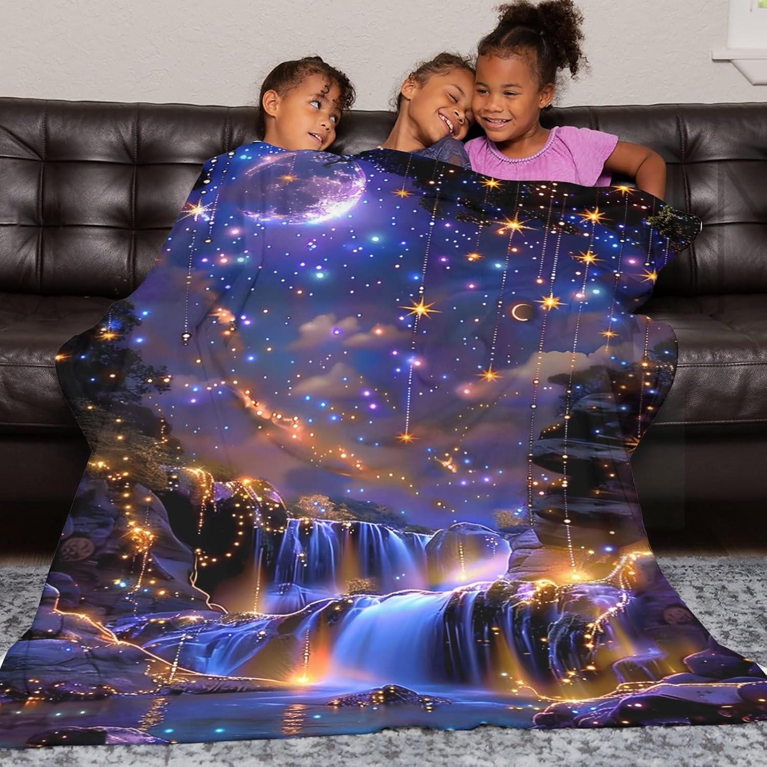 Dream Stream Throw Blanket 340GSM-60x80in Star and Moon Blanket Gifts for Adults Kids Soft Cozy Fluffy Flannel Blanket for Couch Bedroom Birthday Graduate Christmas Easter