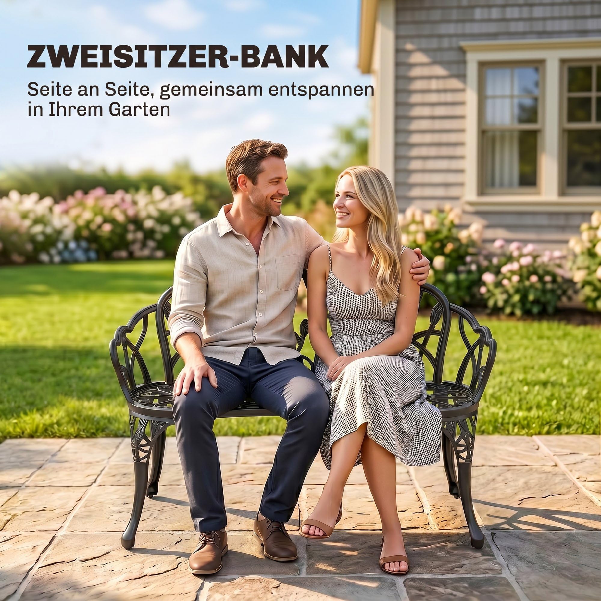 Outsunny Gartenbank 2-Sitzer Gussaluminium Wetterfest 99 x 57 x 78 cm