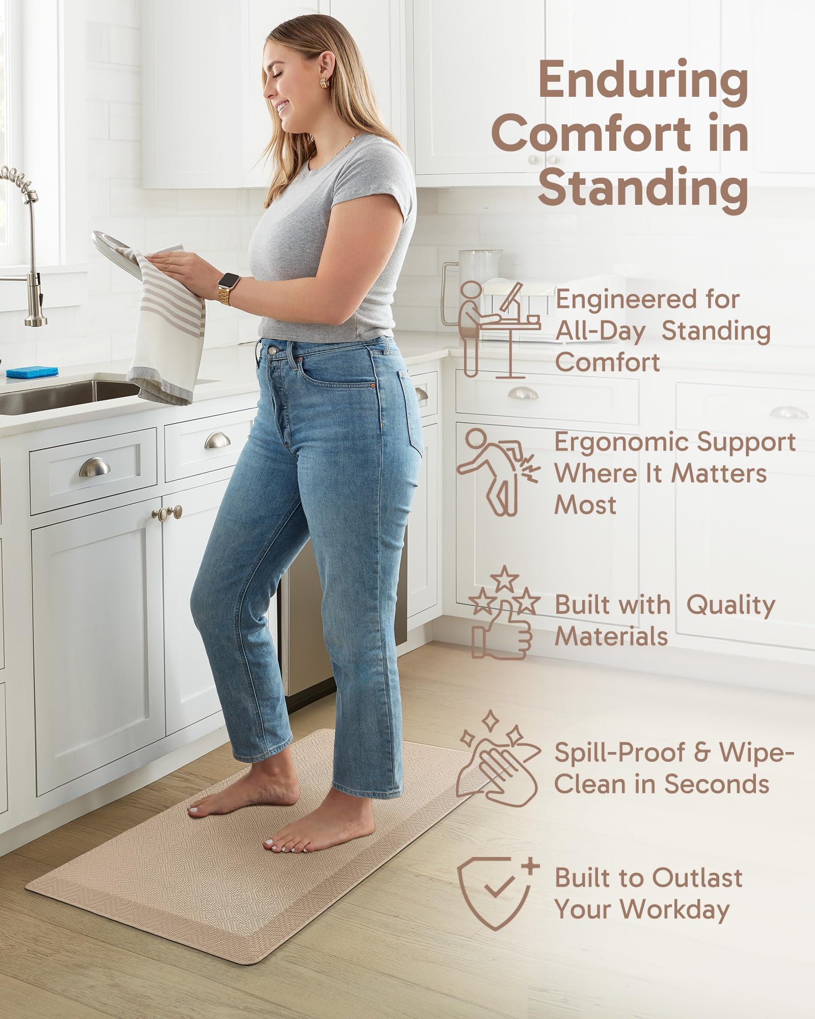Ophanie Tappetini da cucina per pavimento, tappeti da cucina spessi 9,5 cm, 50 x 99 cm, tappetino imbottito anti-affaticamento, impermeabile, comodo, ergonomico per ufficio, casa, lavandino, fondo