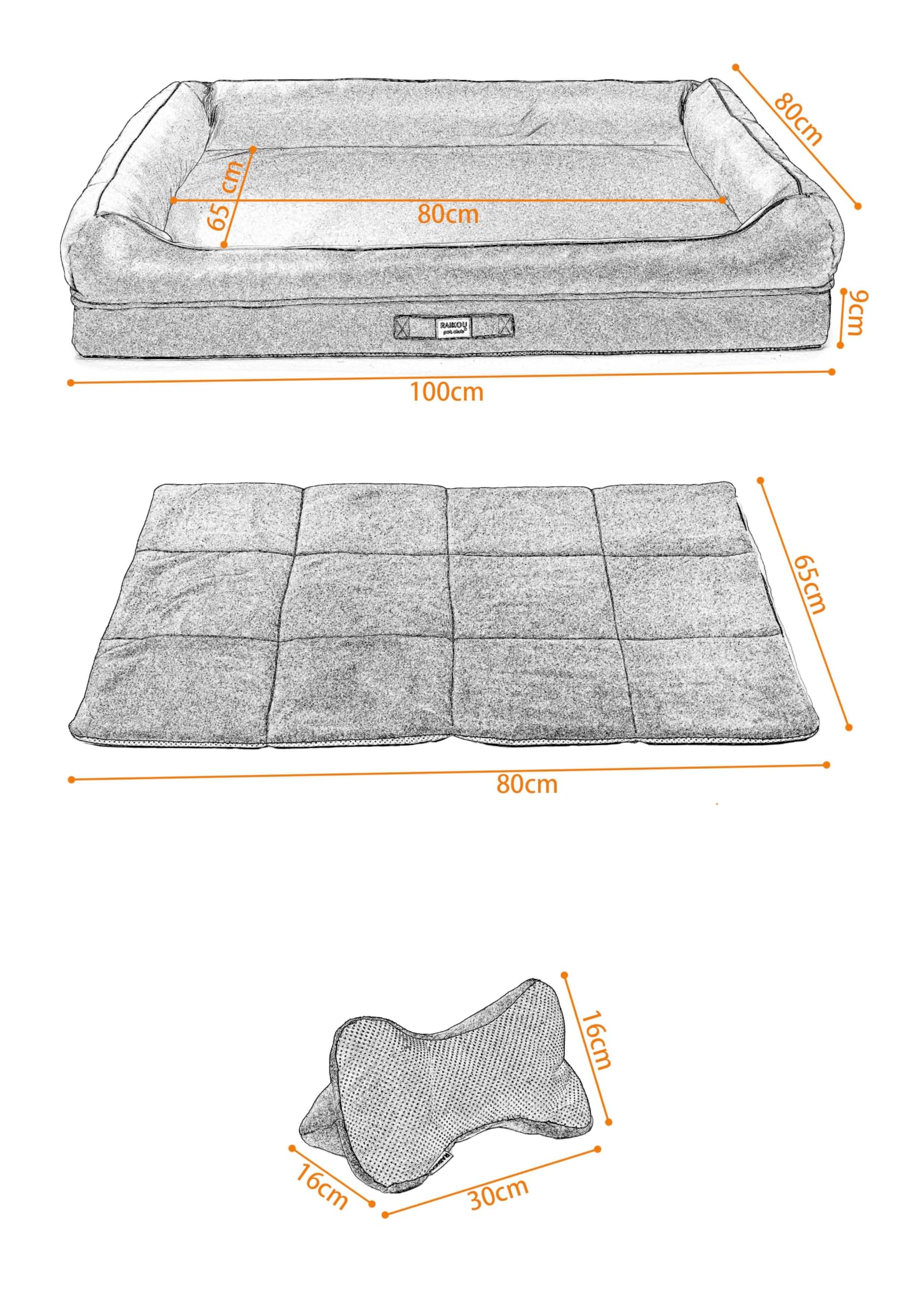 RAIKOU Matelas Orthopédique Chien,Canapé pour Chien,Lit en Mousse pour Chien,Coussin Chien Mémoire de Forme,Panier Chien Dehoussable,Lit pour Chien&Chat Lavable et Antidérapant(Noir,100x80x9cm)