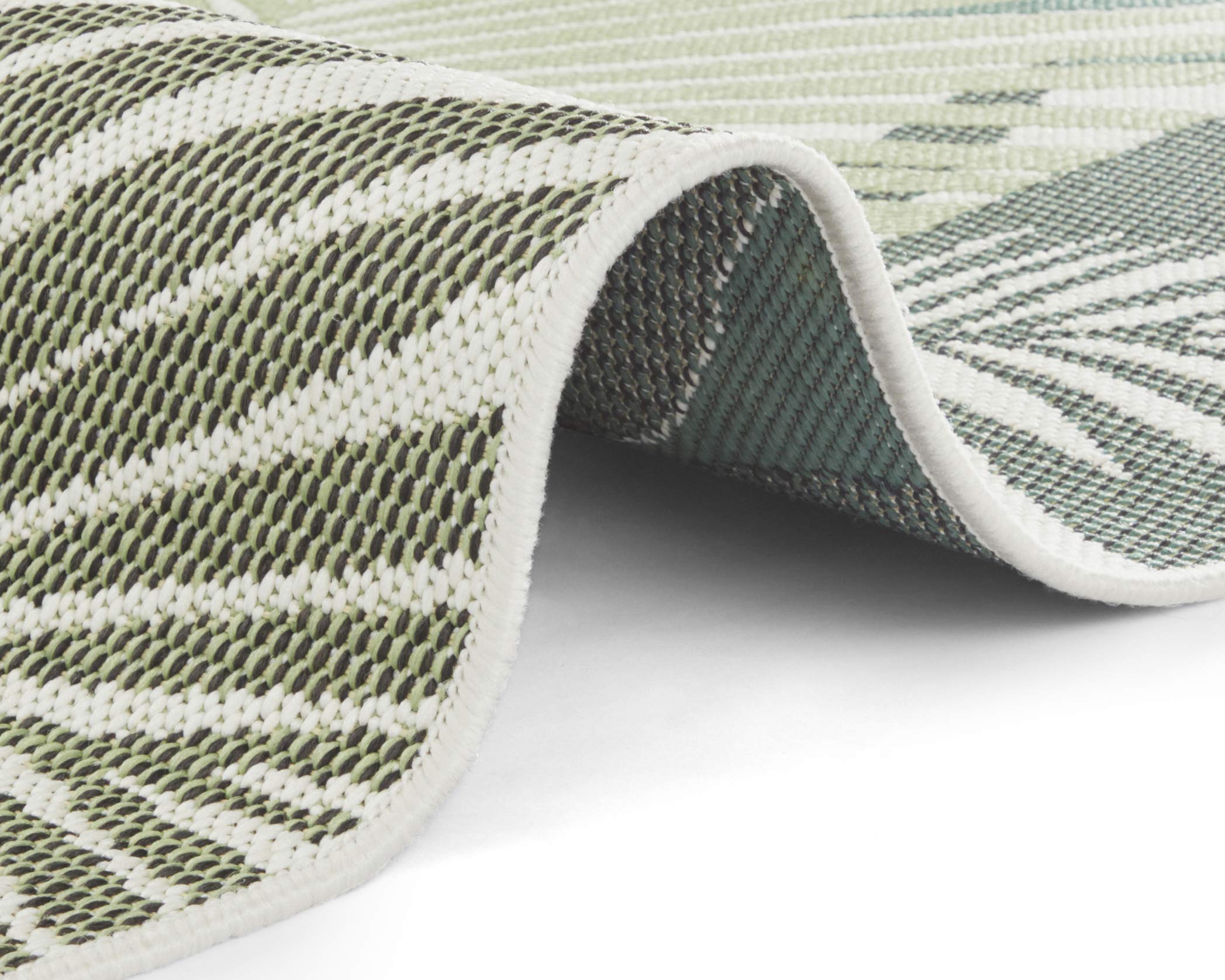 NORTHRUGS In- und Outdoor Teppich 80x150cm - Wetterfest Boho Modern Palmen Blätter Florales Muster Läufer Terrassenteppich Balkonteppich Küchenläufer Badteppich Wohnzimmerteppich Wasserfest in Grün