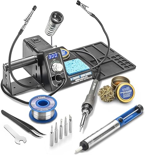 X-Tronic - Estación de soldadura de 75 W modelo #3020. 5 puntas extra, soporte para rollo de soldadura, limpiador de punta de latón con limpiador de