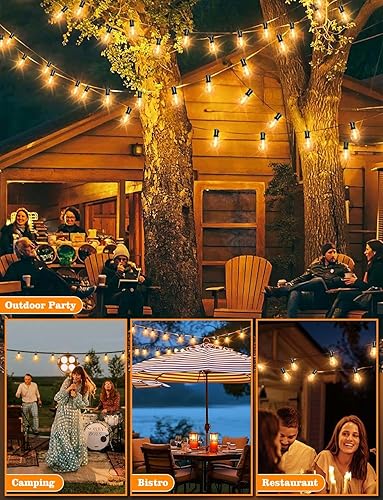 Miniatura 24 de Guirnalda de luces LED para exteriores de 400 pies inastillables para patio con 212 bombillas ST38 vintage impermeables (12 de repuesto), luces