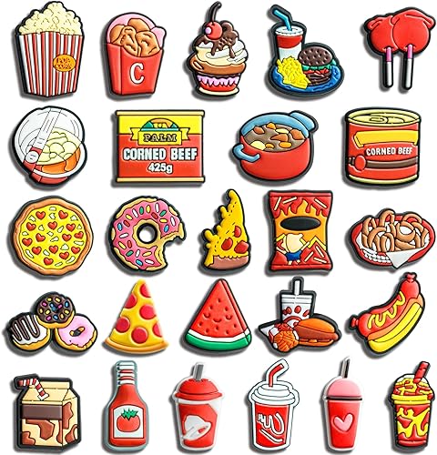 25 dijes para zapatos de comida para niñas, mujeres, niños y hombres, bonitos dijes de decoración de zapatos para adolescentes y adultos, accesorios