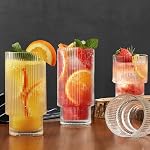 Qipecedm 6 Pack Ribbed Drinking Glasses - 16 oz Vintage Glass Cups, Highball Cocktail Glasses, Premium Iced Coffee Tumblers, Elegant Glassware for Water, Juice, Whiskey, Beer