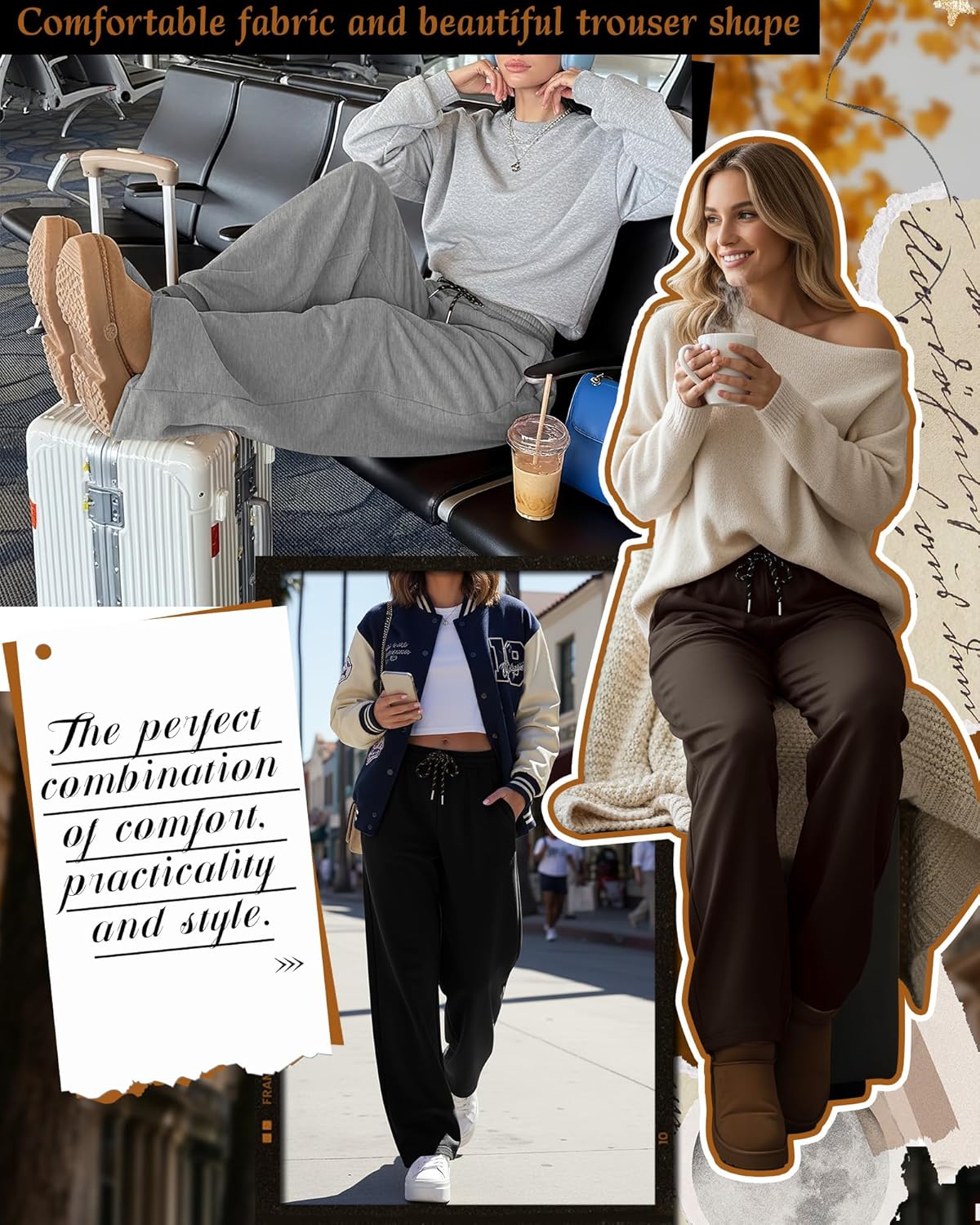 3 Pack Women's Barrel Leg Pants High Waisted Baggy Lounge Pants Drawstring Wide Leg Sweatpants Joggers with Pockets - Image 2