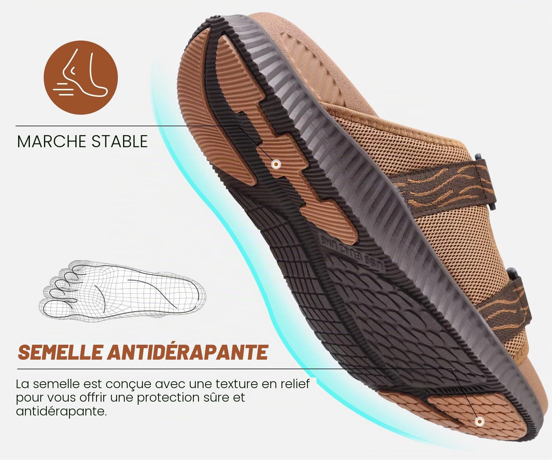 KuaiLu Sandales Hommes Confortable Sport et d'extérieur Orthopedique Plateforme Sandale
