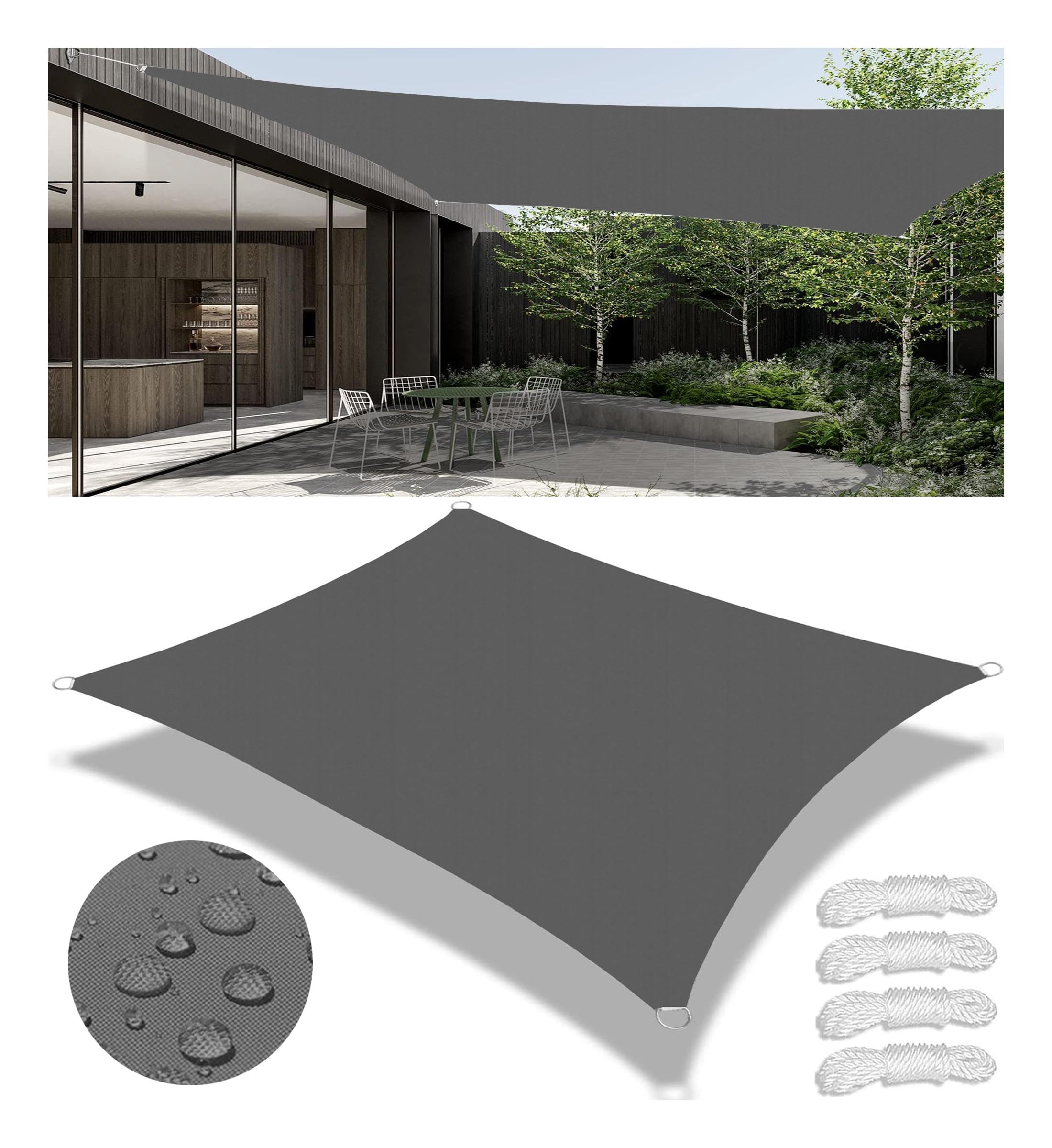 Voiles Ombrages Rectangulaire Imperméable Bache Ombrages Toiles D'ombrages Filet Ombrages Protection Solaire Polyester pour Jardins Balcons Terrasses avec Anneau D et Cordons Gris Foncé 3x5M