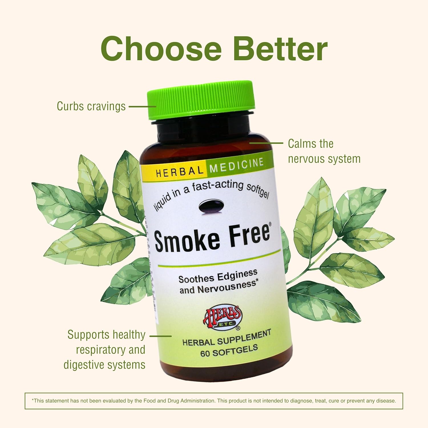 Herbs Etc. Smoke Free - Support While Quitting - Healthy Respiratory System Support - Aids Against Edginess & Unpleasant Attitudes - 60 Softgels (60 Servings)