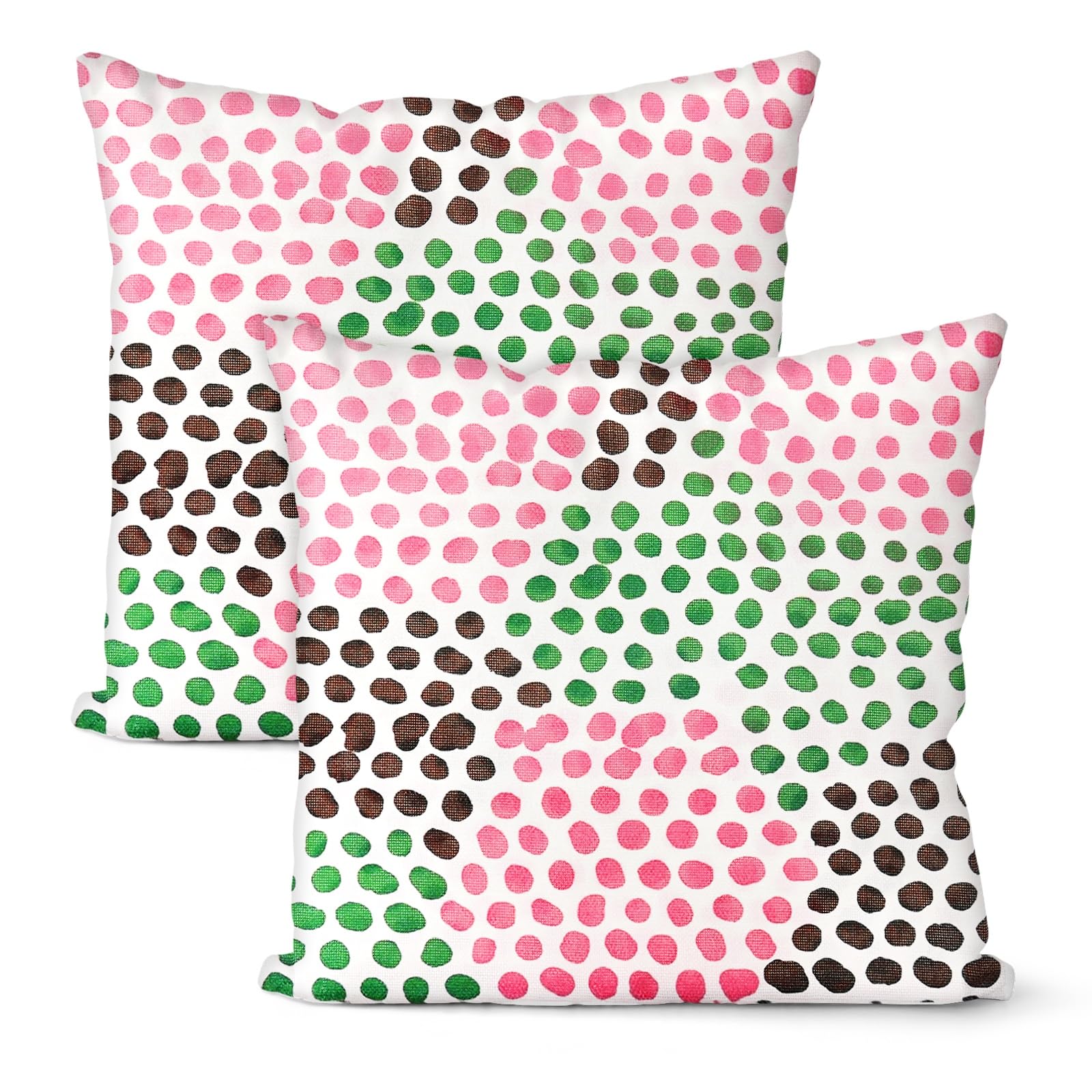 M METERXITY 2-Pack Outdoor Waterproof Throw Pillow Cover, 20x20 Inch Linen Polka Dot Decorative Cushion Cover for Patio/Balcony/Garden, Water Resistant Pillow Case [Green Brown Polka Dot] — image 1