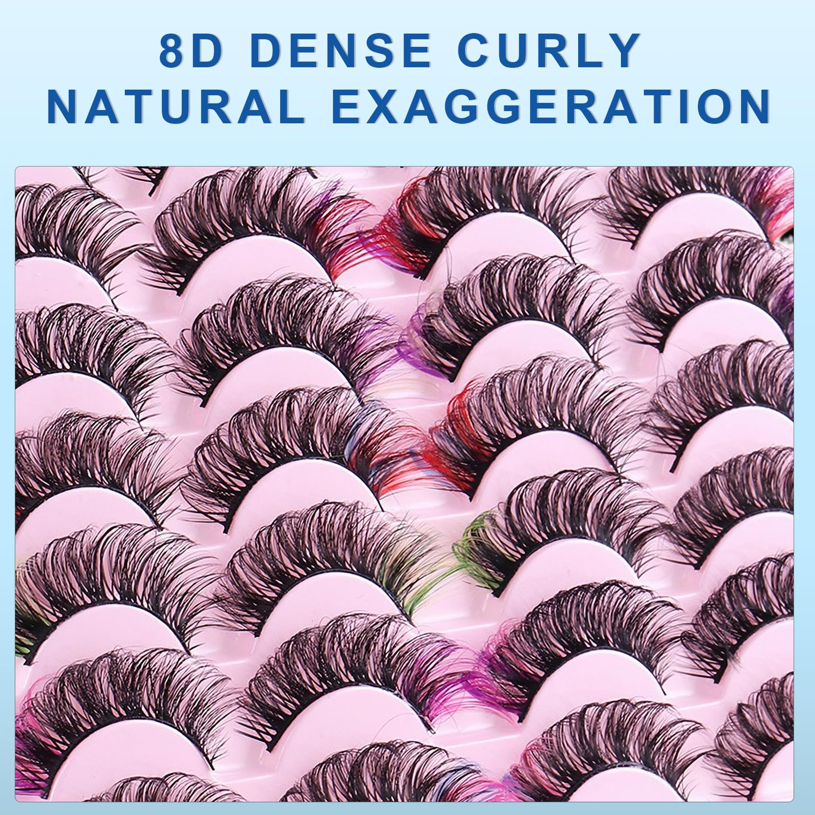 Farbige Wimpern, flauschige Nerz-Wimpern mit Farbe am Ende, dramatische, lange, dicke, bunte Wimpern-Cluster, voll gelockte falsche Wimpern, Katzen-, Fuchs-Wimpern, 3D-Curl-Salon-Verlängerungsstreifen