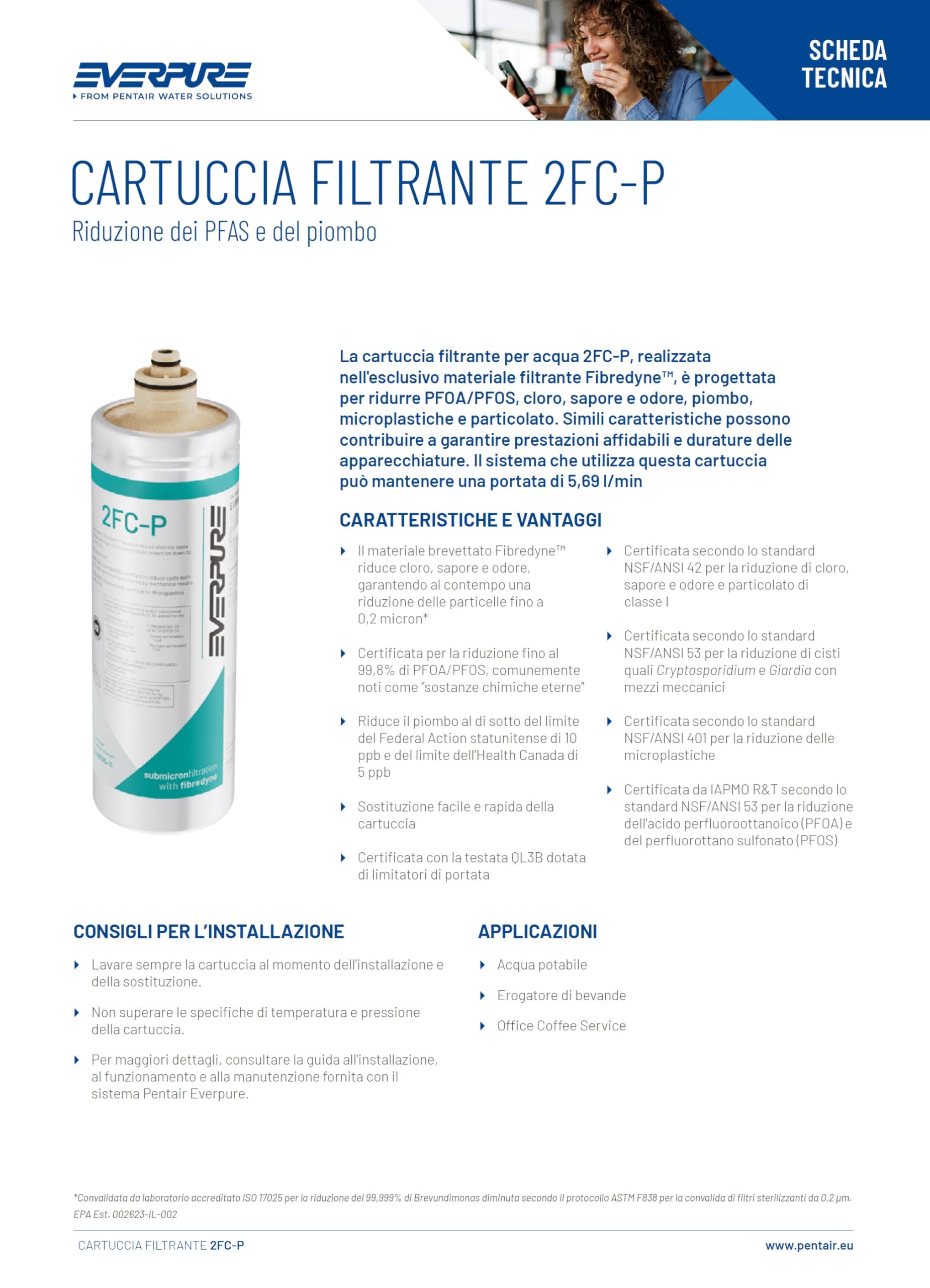 Everpure 2FC-P EV9595-11 Rimuove PFAS, Cloro e Microplastiche