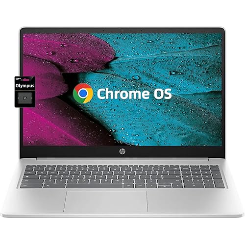HP 15.6" Chromebook Laptop, Quad-Core Intel Celeron Processor N200(> N4500) 8GB RAM, 192GB eMMC Storage(64GB eMMC+128GB SD Card), Wi-Fi6, Bluetooth, Chrome OS, Long Battery Life, Natural Silver