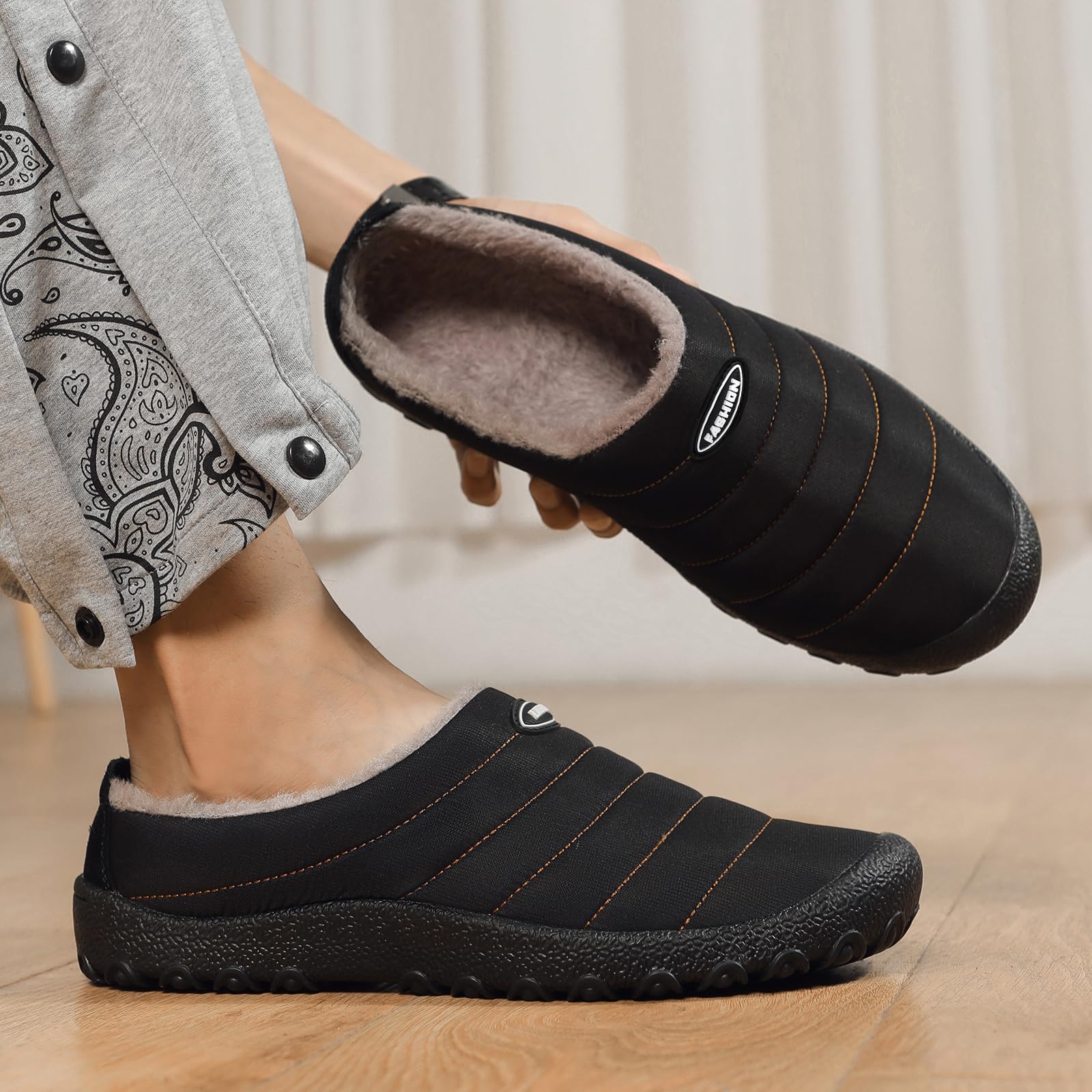 Rojeam Herren Damen Winter Hausschuhe Plüsch Warme Winter Pantoffeln Gefüttert Winterschuhe Home Indoor Outdoor