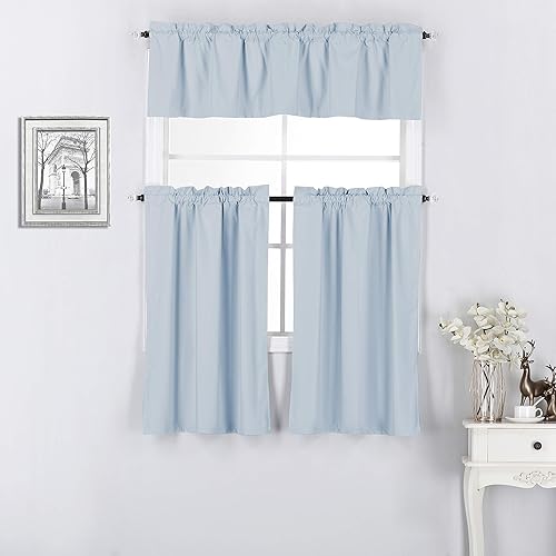 Miniatura 5 de Diamond Home Linens Juego de 3 cortinas y cenefa con forro térmico 100% opaco para ventana de cocina