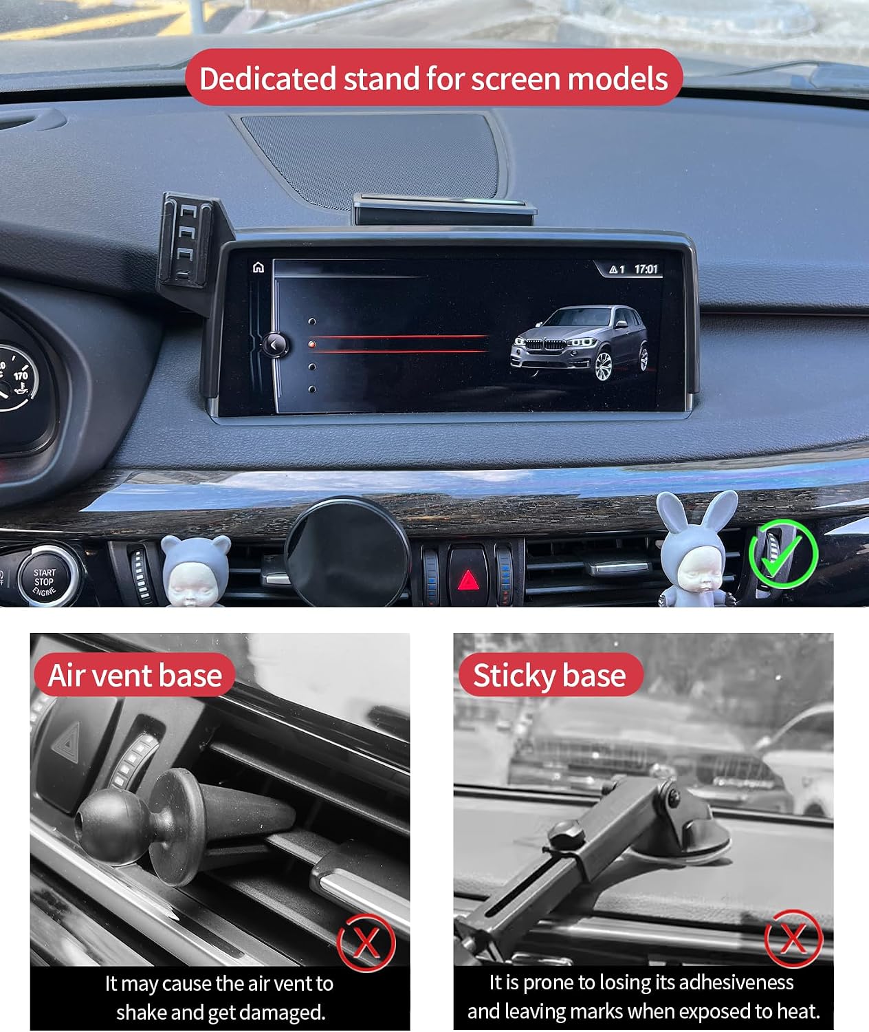 Wireless Charging Car Phone Holder for BMW X5 2014-2018 / X6 2015-2019, 10.2" Screen Fixed Clip, 360° Rotation Car Phone Mount Compatible with MagSafe