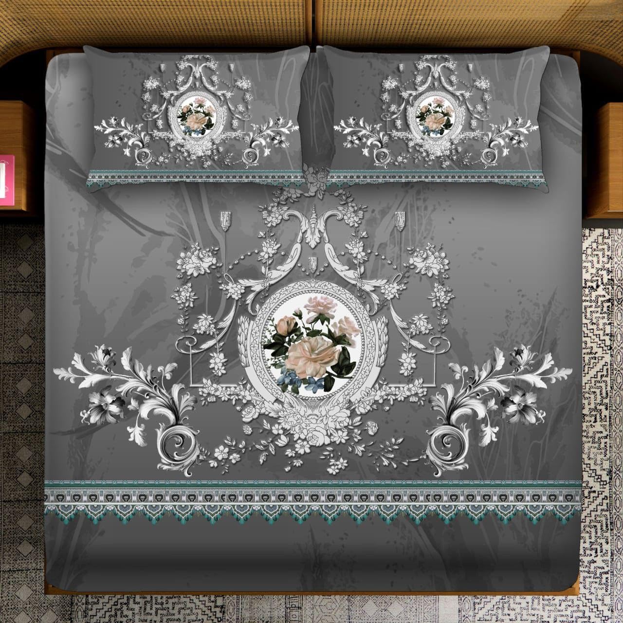LOOMLYFE 300 TC 7D Digital Print Microfiber Soft Cotton Bedsheet for Double Bed, Size 90X100 Inches with 2 Large Size Pillow Covers Without Joint - BlackFlower