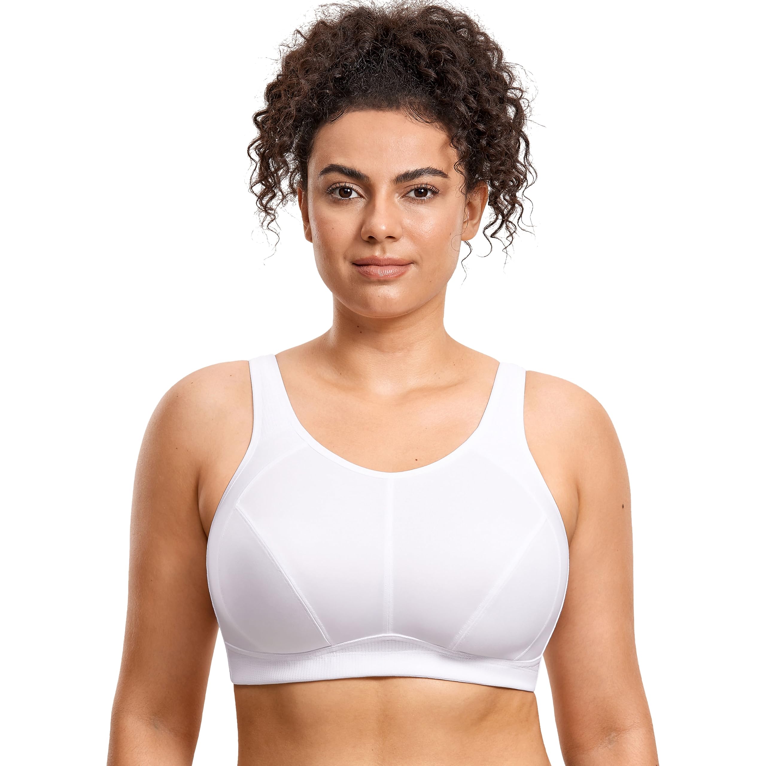 SYROKAN Sports Bras Women for Large Breasts High Impact Full Coverage High Neck No Padded Wireless Bra White 34F