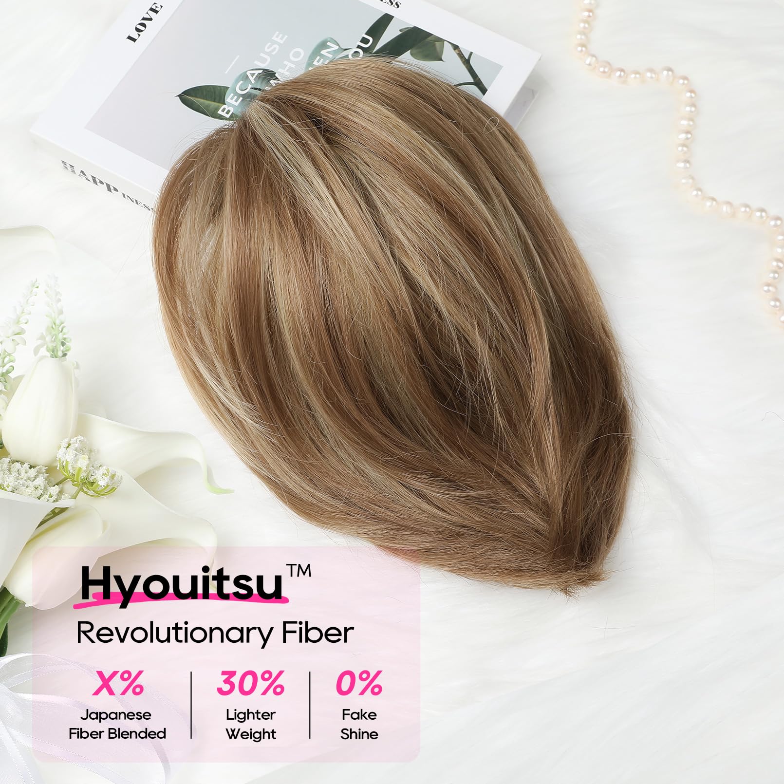 REECHO Ponytail Extension,Claw Clip Hair Bun Hair Piece Short Straight Ponytail Hair Extensions Messy Hair Bun Natural Synthetic Fake Ponytail Hair Pieces for Women- Light Brown with Highlights - Image 3