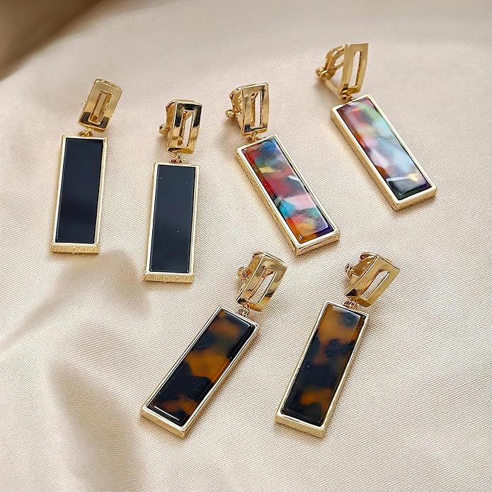 Aretes colgantes geométricos coloridos sin perforación miniatura 5