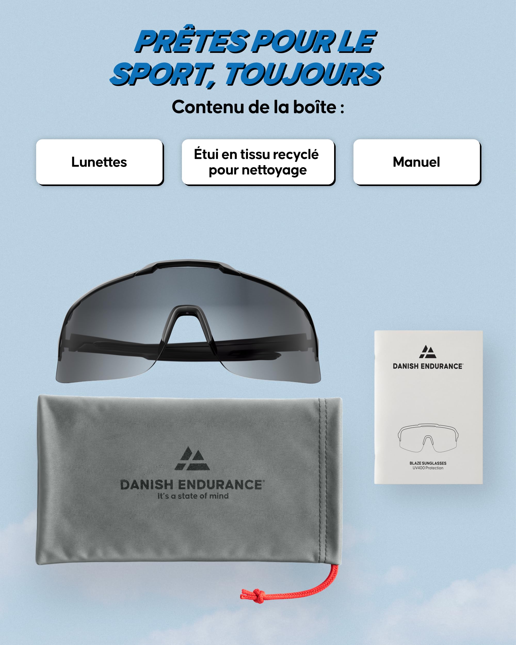DANISH ENDURANCE Lunettes de Soleil Sport TR90, Maintien Sécurisé, UV400