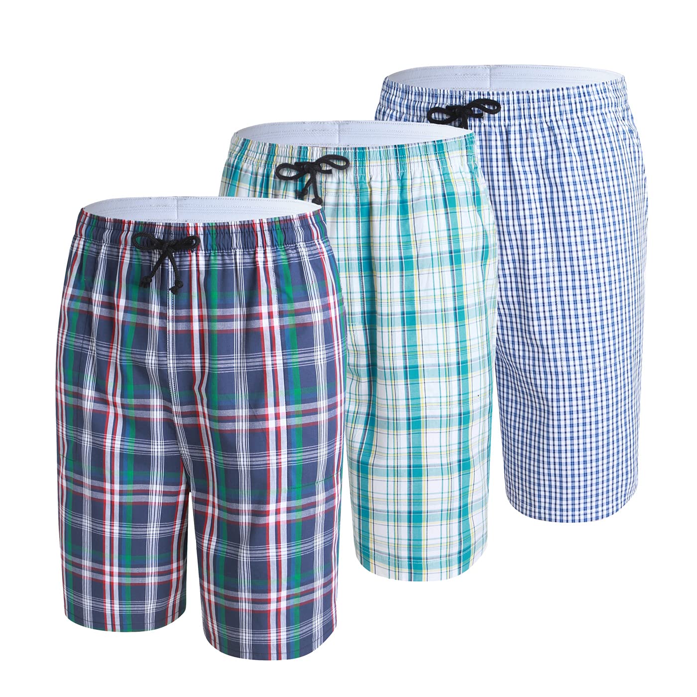 IDORICMen's Sleepwear Shorts Pajama Bottom Lounge Short Woven Plaid Button Open Fly 3Pack