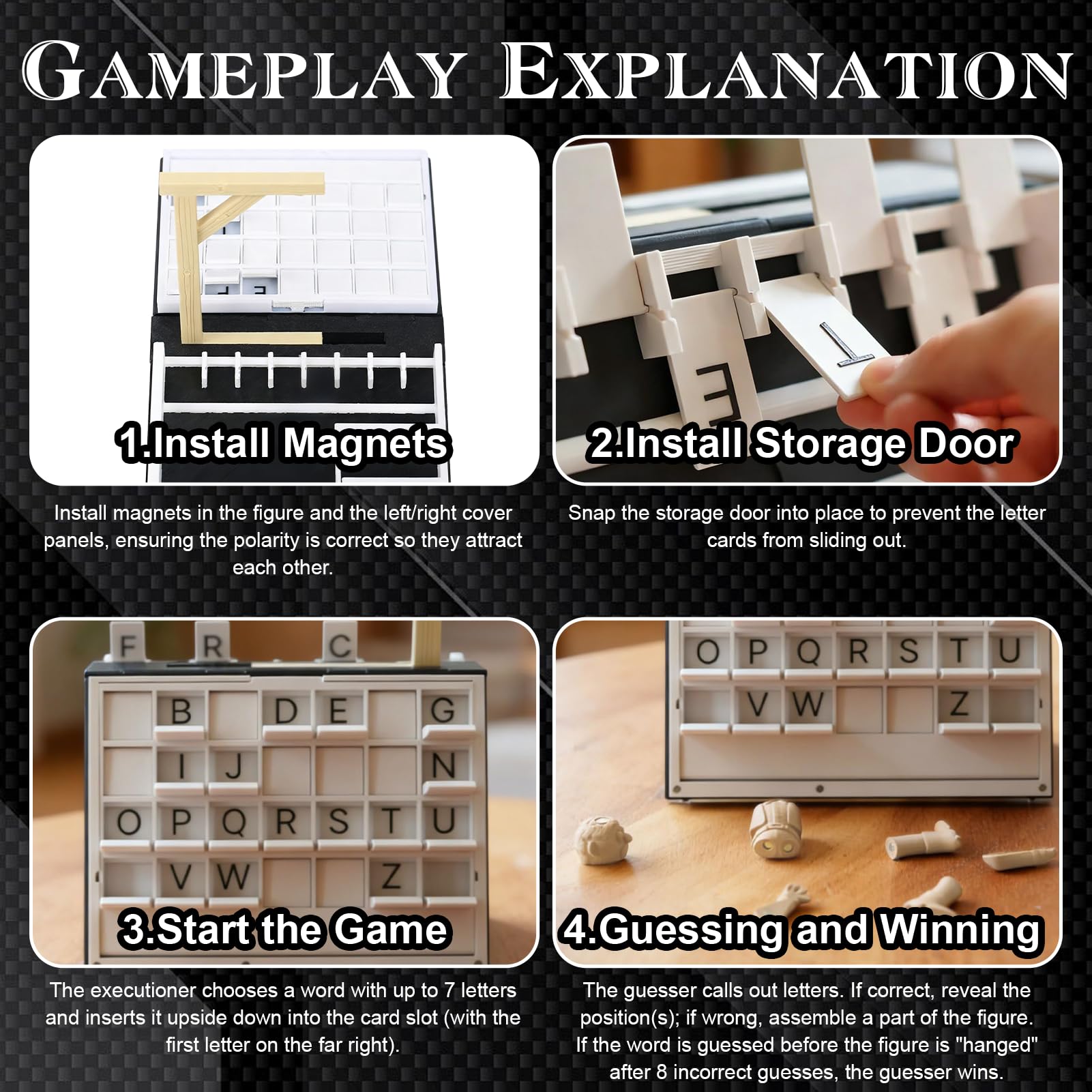 Juego de Hangman,Ahorcado Juego de Mesa,Juegos Palabras Portátil,Forma Libro,Juegos Ahorcado para Adultos Mujeres Hombres — view 4