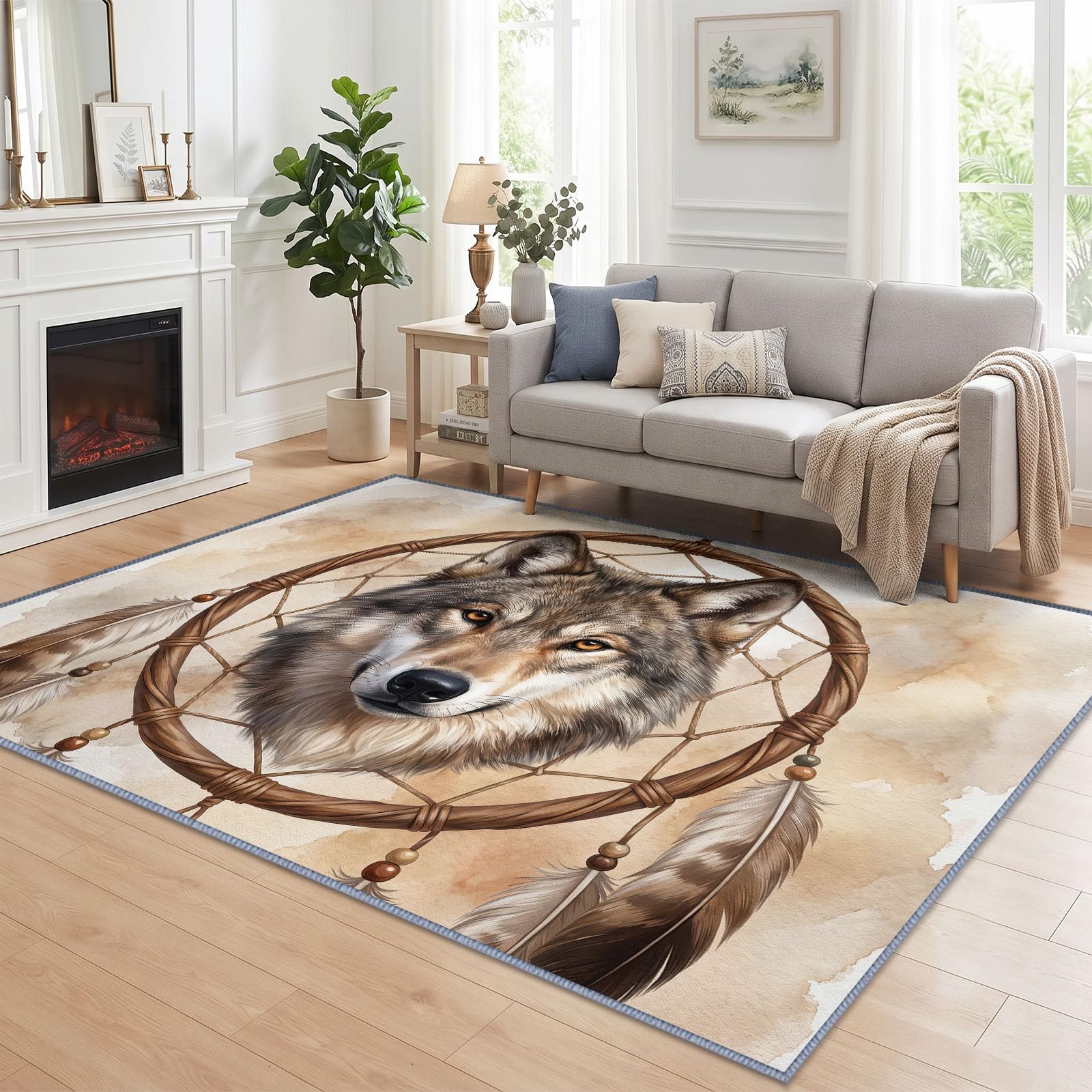 Tapis de Salon Lavable en Machine 160 x 230 cm, Minimalisme Art Animaux Loup Tapis Chambre, Antidérapant, Poils Courts, Douce, Adapté à L'aspirateur pour Entree Interieur, Couloir, Terre Cuite
