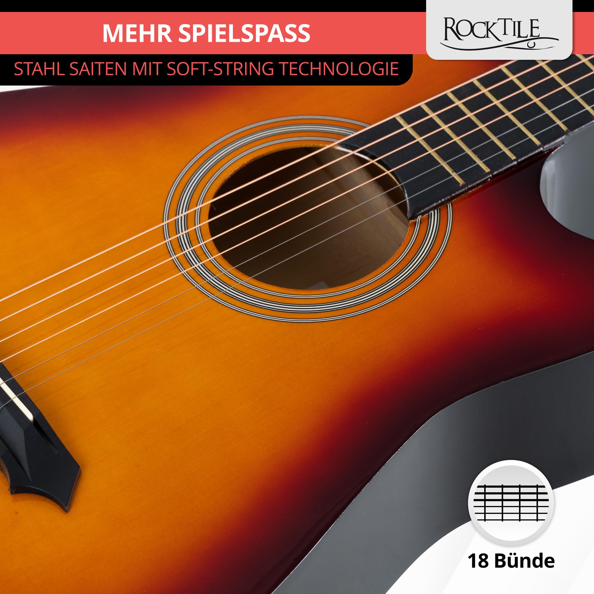 Rocktile WSD-5C-SB Chitarra Acustica Dreadnought Slim Line Set Sunburst