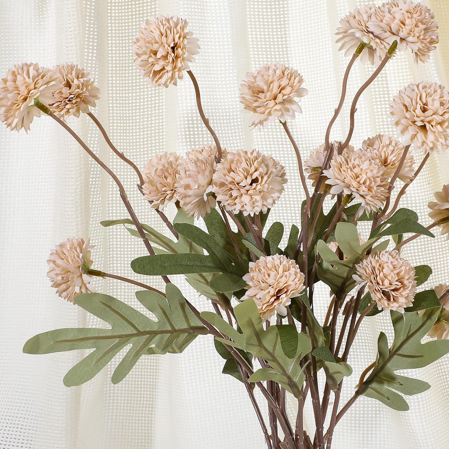 5pcs Beige Faux Silk Mums Artificial Flowers Bulk Fake Small Mini Chrysanthemums Stems Fake Wedding Flowers for DIY Wedding Bouquet Centerpieces Home Decor Beige Floral Arrangements - Image 4