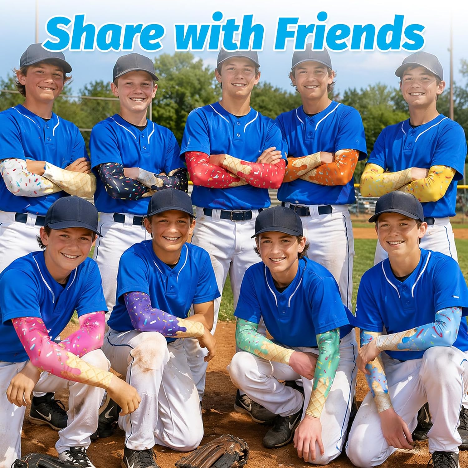 18 Pairs Ice Cream Arm Sleeves for Kids UV Sun Protection Football Basketball Baseball Compression Long Sleeves Youth