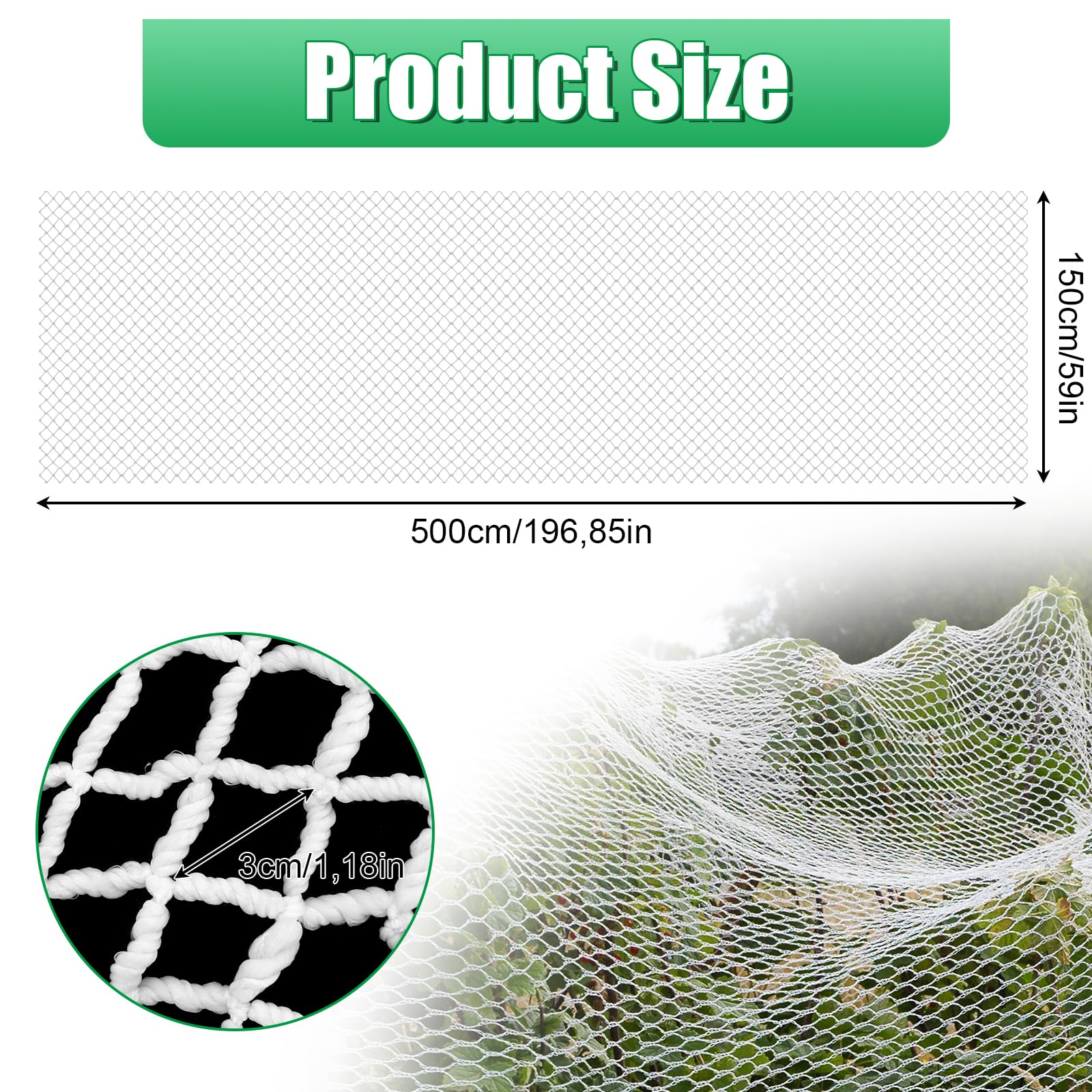 Katzennetz für Balkon 1.5 x 5 m Katzenschutznetz Nylon 3cm Mesh Sicherheitsnetz Weiß Treppen Schutznetz Rausfallschutz für Fenster und Türen