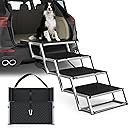 Extra Wide Dog Stairs for Large Dogs, Foldable Dog Ramp for Car with Non-Slip Surface, Dogs Stairs for Cars, High Beds, Truck, Supports up to 250 lbs, 4 Steps