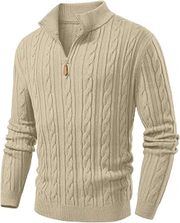 JMIERR Men's Quarter Zip Cable Knit Pullover Sweater - Premium Viscose Blend