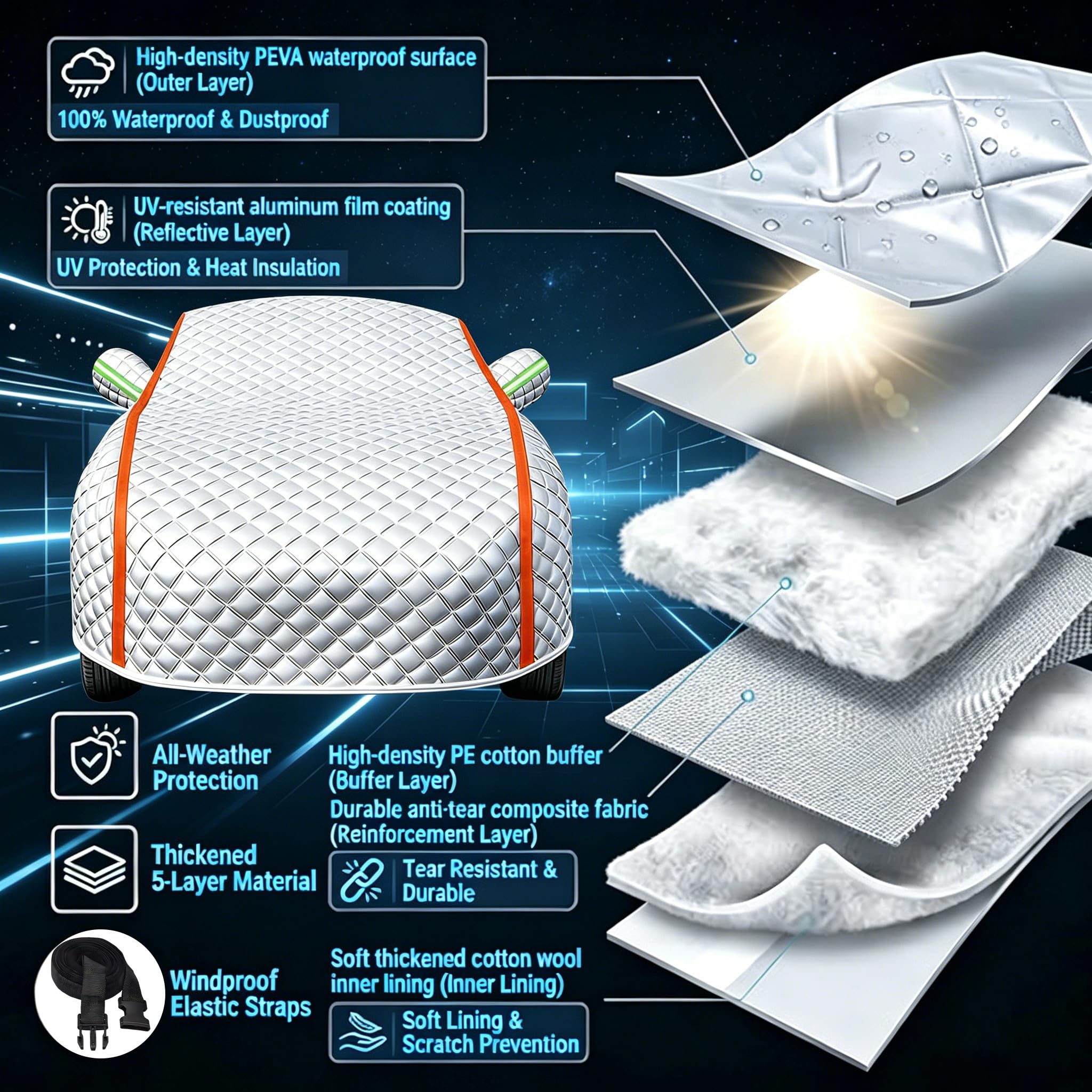 Imbottito Copertura per Auto Antigrandine per Audi A3 Allstreet 2024-2026,Telo Antigrandine Per Auto Traspirante Copertura Completo Per Macchina Impermeabile Anti-Graffio