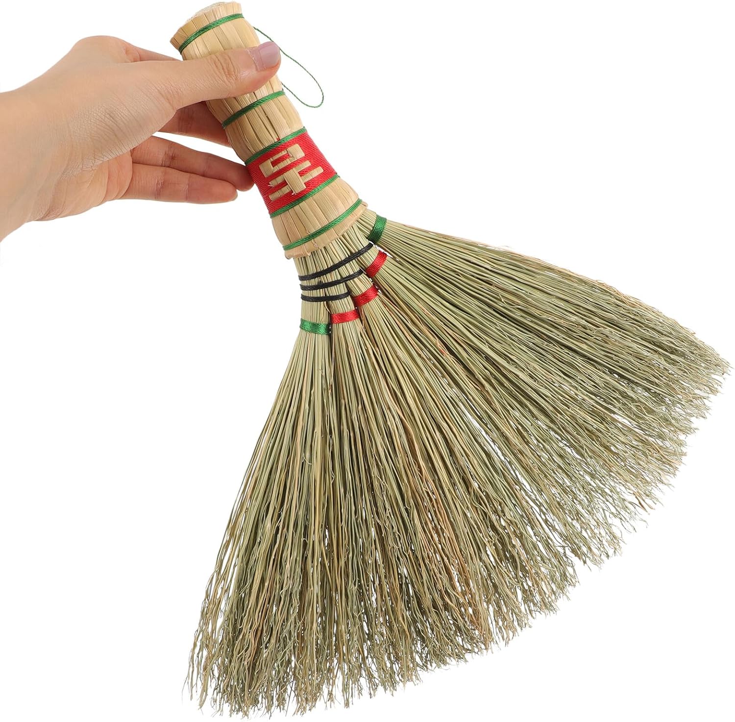 Luxshiny Hand Woven Small Bed Broom Set with Soft Sorghum Bristles, Manual Household Dust Brush for Home Cleaning and Desktop Dusting, Traditional Red Handle Broom for Bedroom and Kitchen