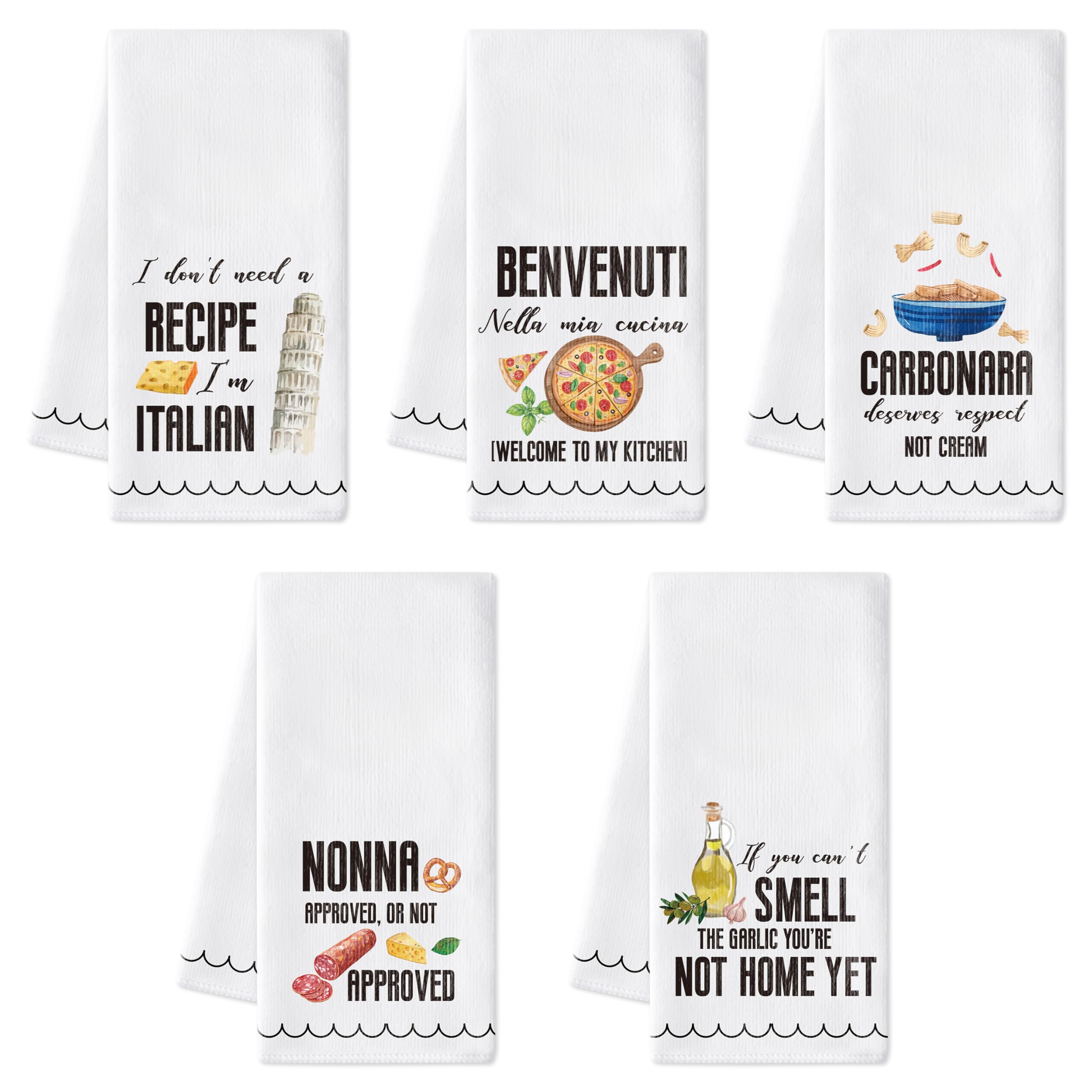 R HORSE Italian Kitchen Dish Towels - 5Pcs Italian Food Cleaning Dishcloth Italy Wine Cheese Pizza Absorbent Bar Quick Dry Hand Towel Tea Towels Birthday for Women Man Housewarming Decor โ image 1