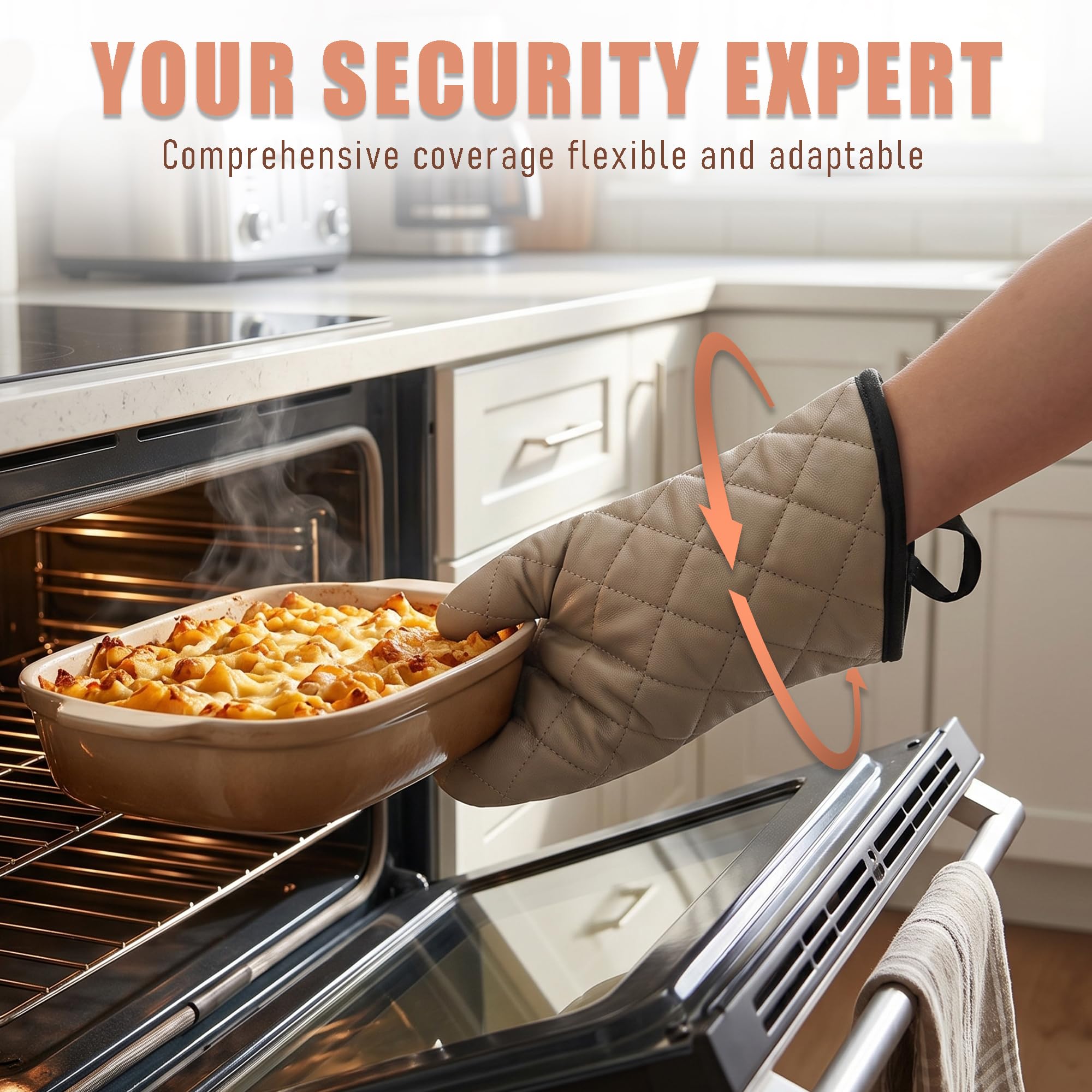ARCLIBER 16" Quilted Terry Oven Mitts 1 Pair Heat Resistant Kitchen — Amazon image 3