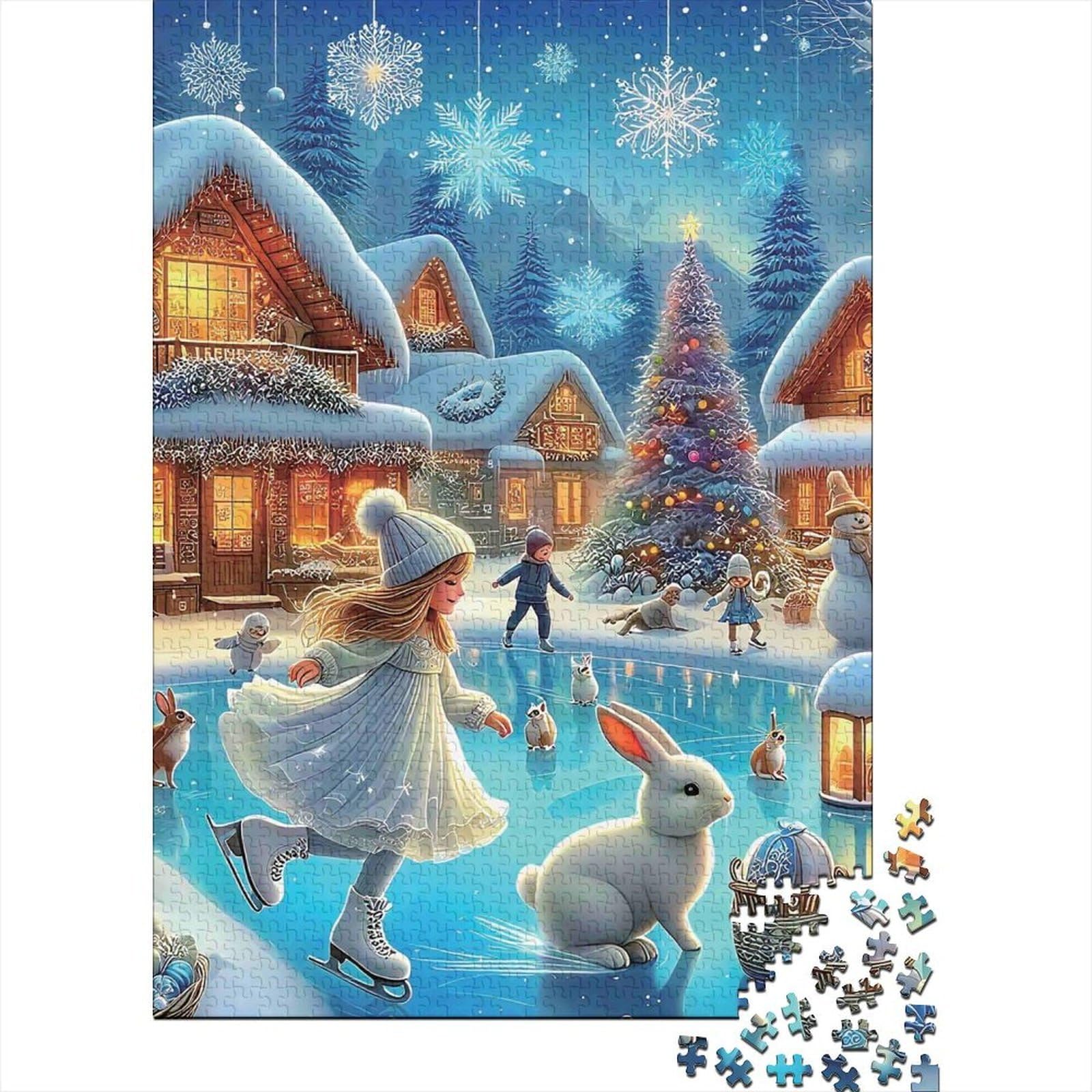 Winter Village Scene Jigsaw Puzzles Puzzles for Adults Kids. 1000 Pieces Impossible Challenge Toy Educational Games Home Decoration for Educational Games Gifts 38x26cm/1000pcs
