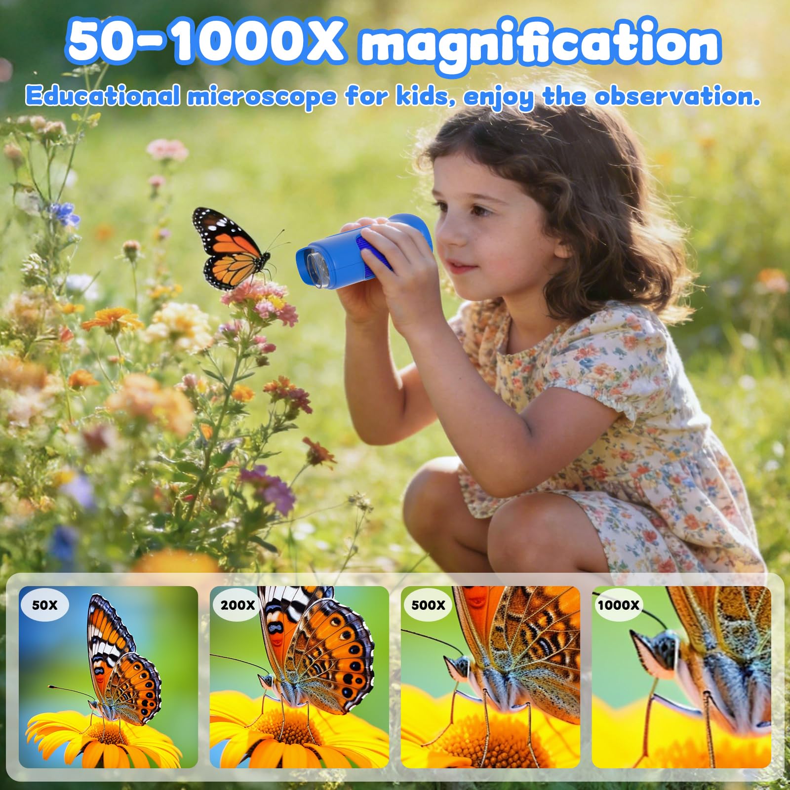 Kids Microscope: 1000X&1080P&2.0''IPS Handheld Microscope Pocket for Kids - Photo Video Mini Portable Miniscope - Science Edu Toys Ideas Gifts for Boys Girls Ages 3+(Blue) - 3