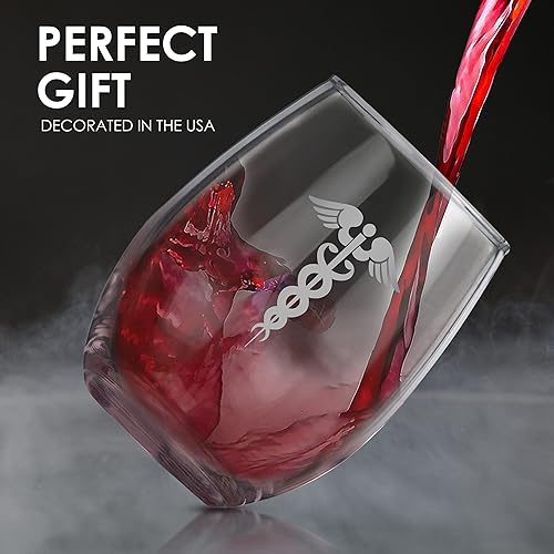 Miniatura 3 de Bad Bananas Don't Even Ask - Copa de vino sin tallo de 21 onzas con caduceo farmacéutico, regalo del Día Nacional del Médico para médicos,