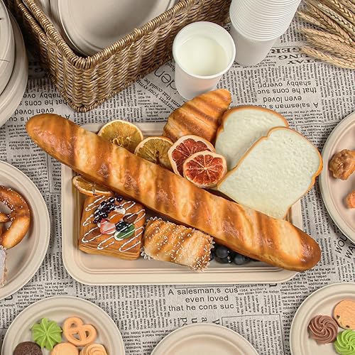 Miniatura 8 de Juego de vajilla compostable de 300 piezas, platos de caña de azúcar, utensilios y bandejas de papel grandes para fiestas, cangrejos, langostas,