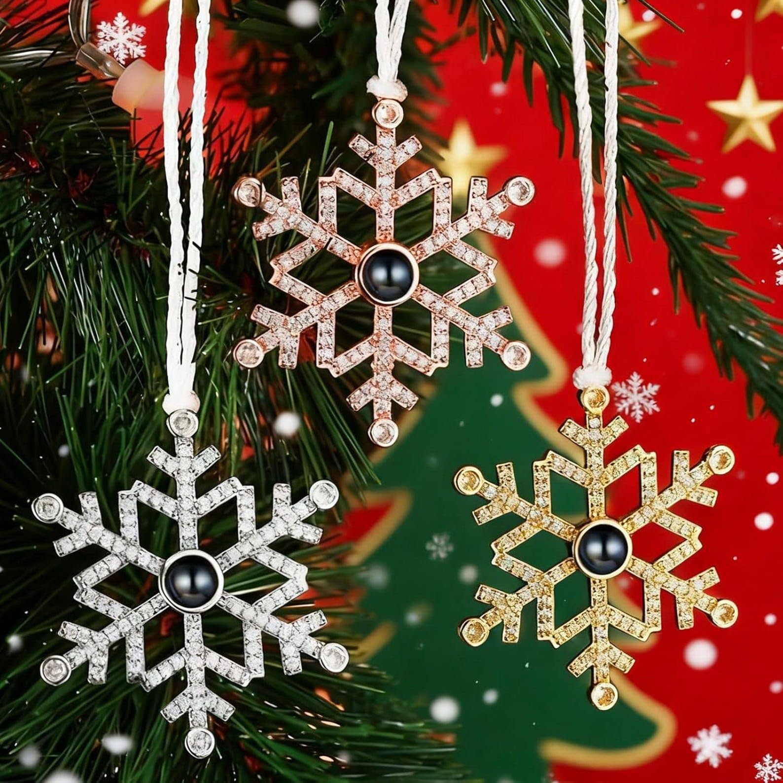 2025 personalizzato Natale ornamenti con immagine interno, fiocco di neve Projection pallina natalizia coppie