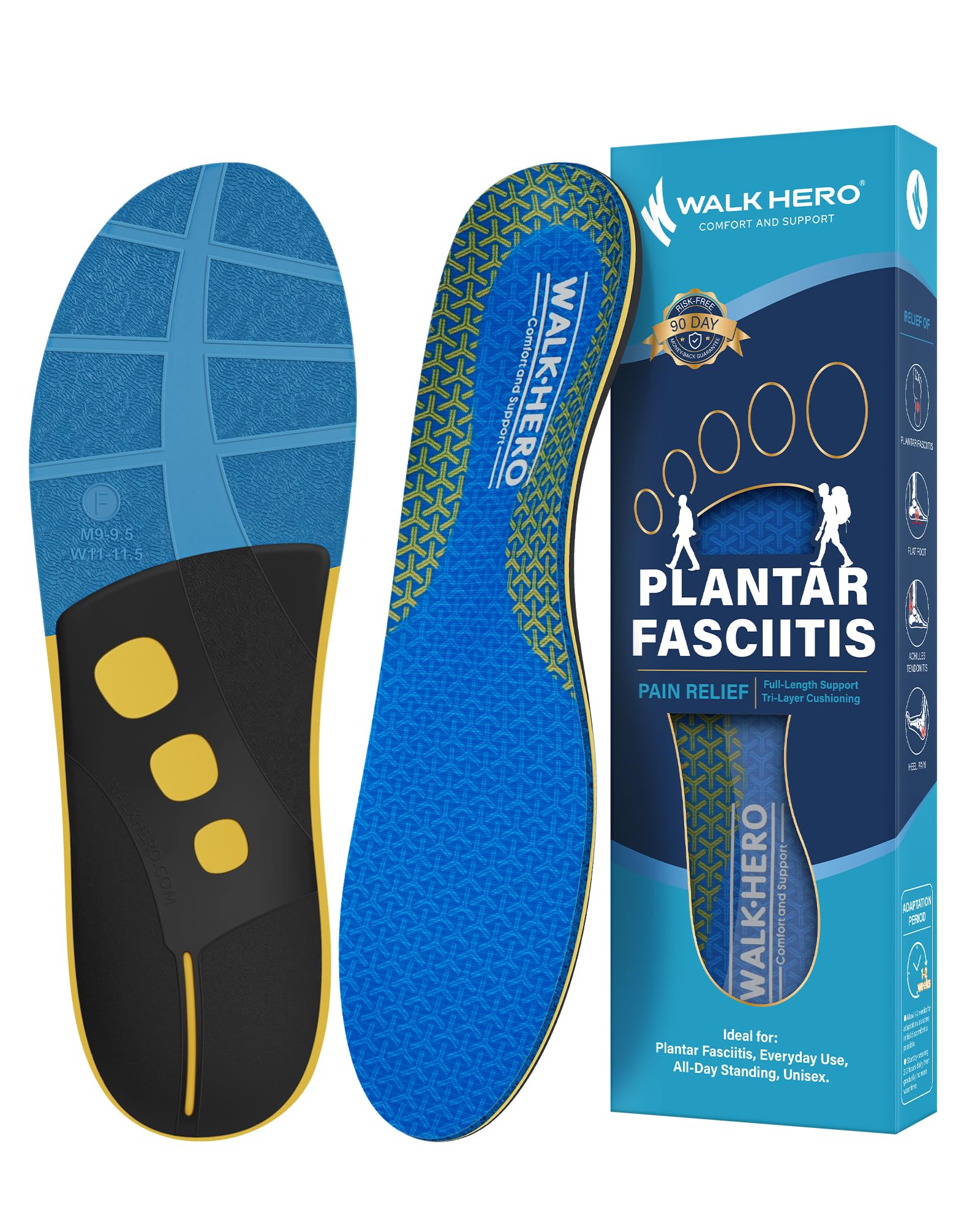 WalkHero Arch Support Inserts - Plantar Fasciitis Insoles Orthotic Insole for Foot Arch Pain Relief - Work Boot