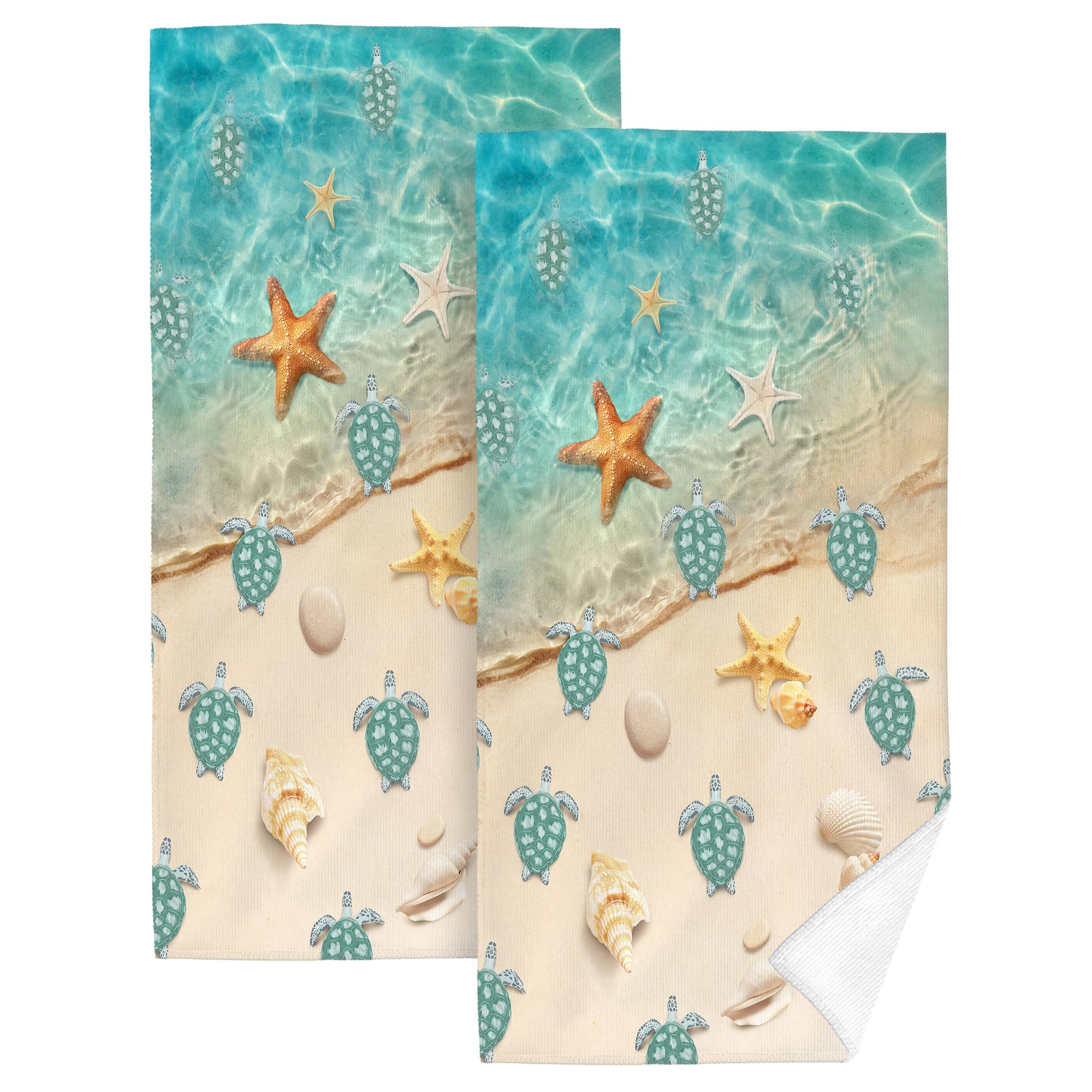 Juego de 2 toallas de mano para decoración de baño de tortugas marinas, suaves, absorbentes, color verde azulado, náuticas, para baño, spa, gimnasio, yoga, natación, decoración del hogar, 14