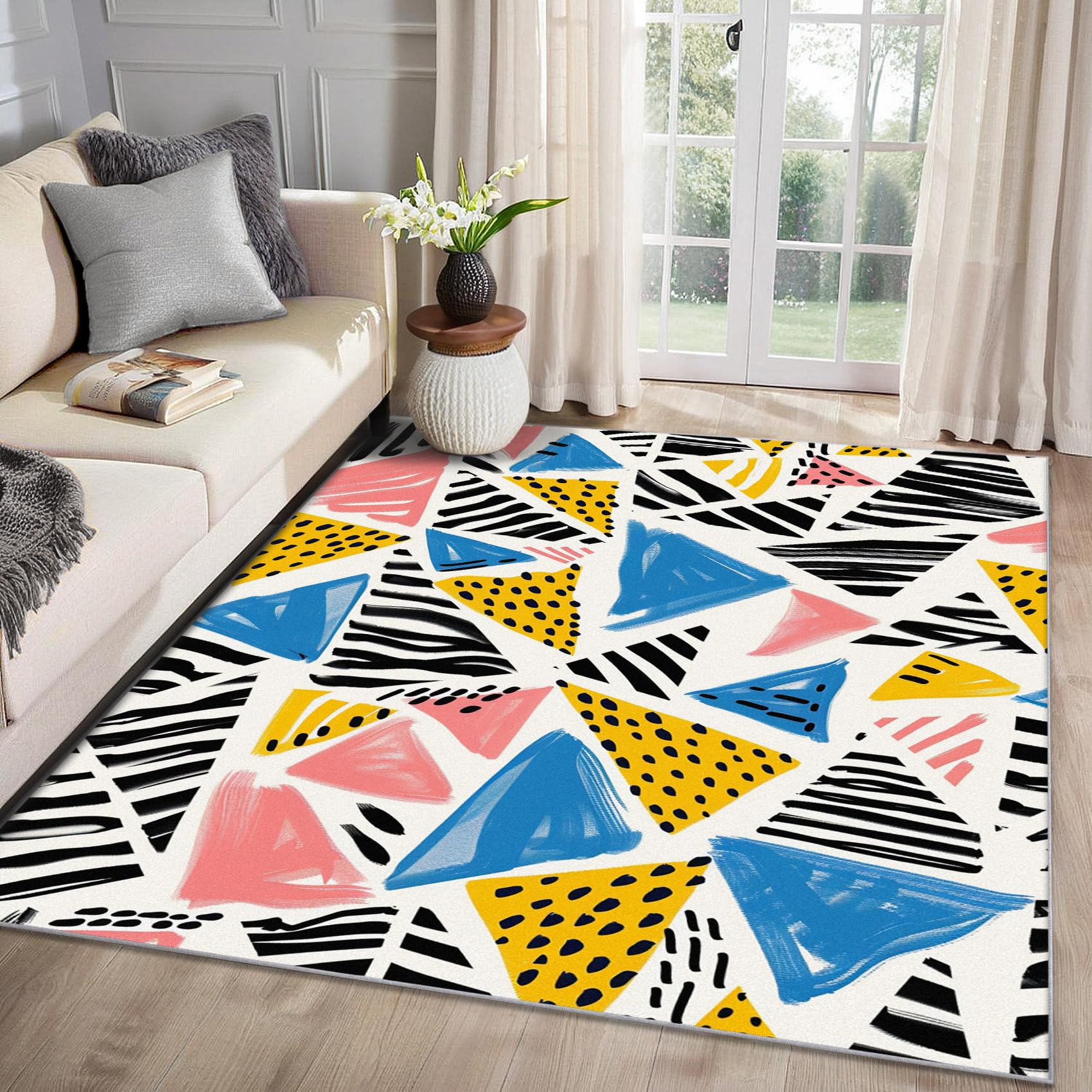 MMYAOKEN Geometric Rugs for Living Room - Geometric Rug Small 40 x 60, Colorful Abstract Minimalist Patterned Area Rugs for Entryway, Machine Washable Non Slip Soft Door Mat, Modern Home Decor & Gifts